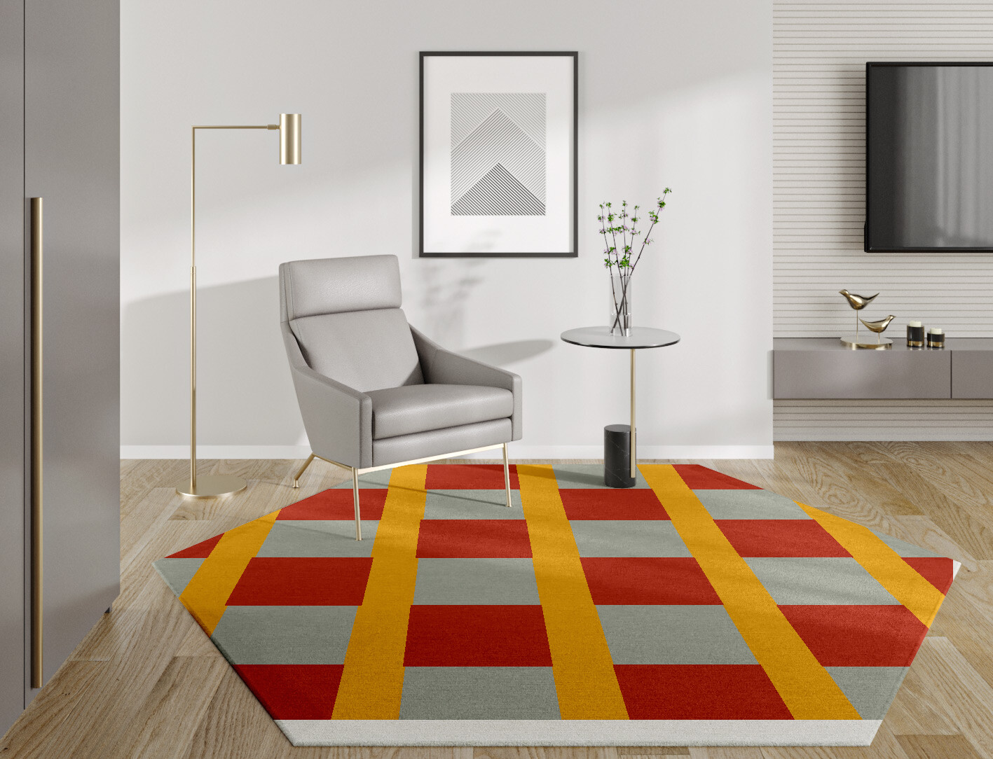 Tramlines Geometric Hexagon Hand Knotted Tibetan Wool Custom Rug by Rug Artisan