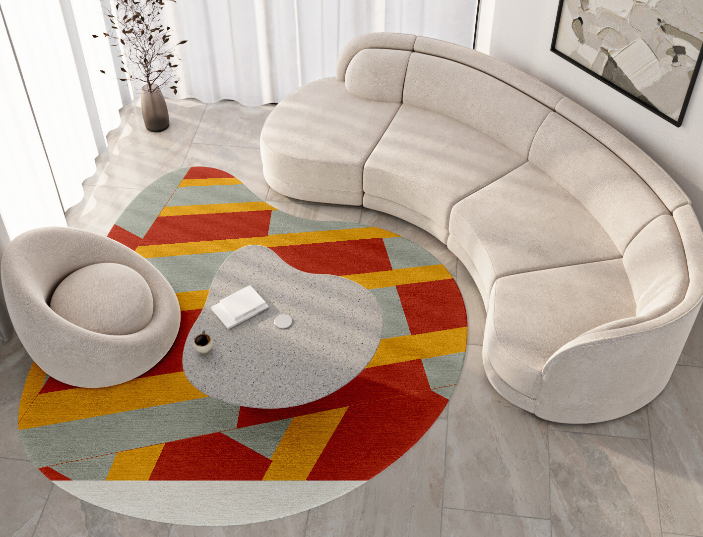 Tramlines Geometric Splash Hand Knotted Tibetan Wool Custom Rug by Rug Artisan
