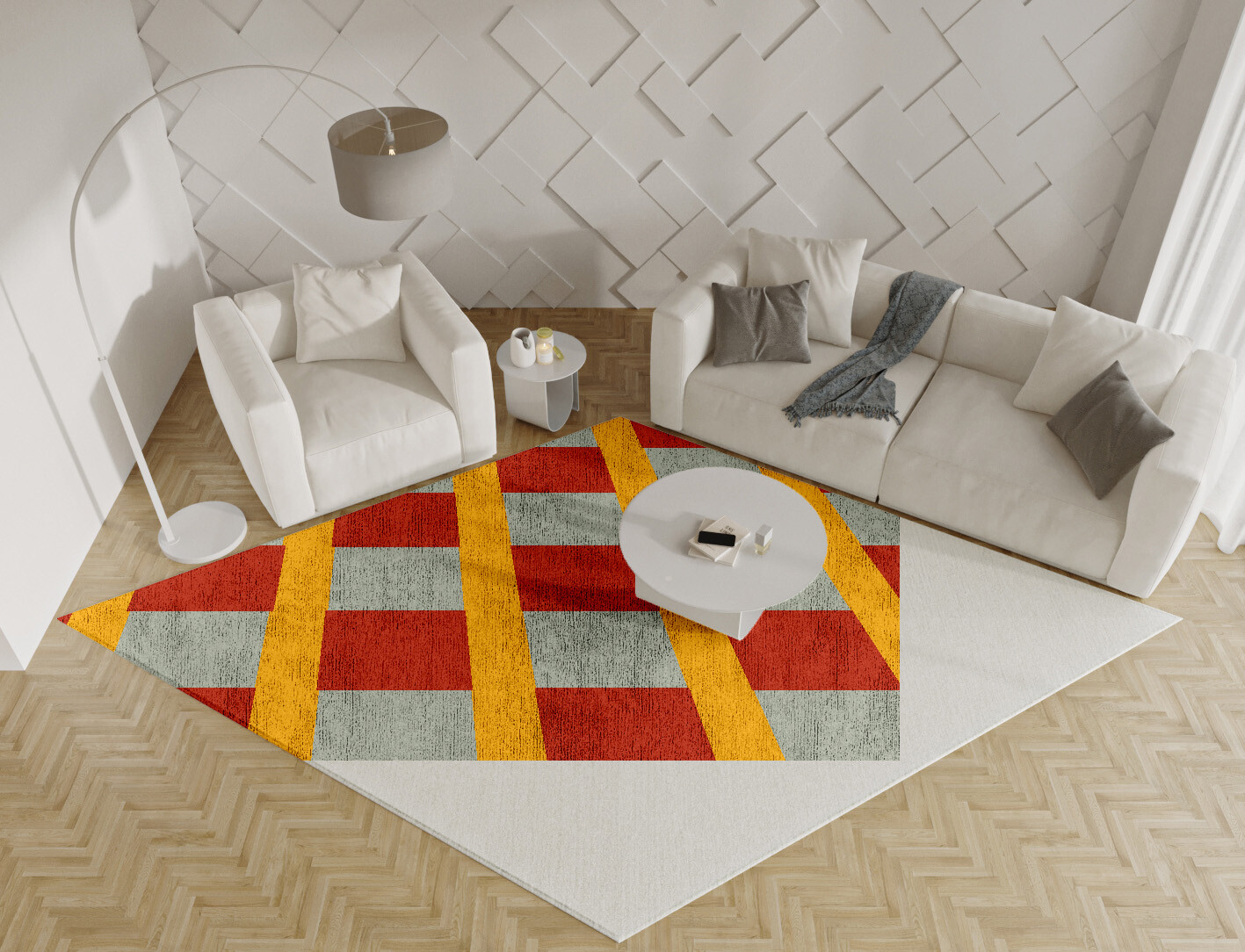 Tramlines Geometric Diamond Hand Tufted Bamboo Silk Custom Rug by Rug Artisan