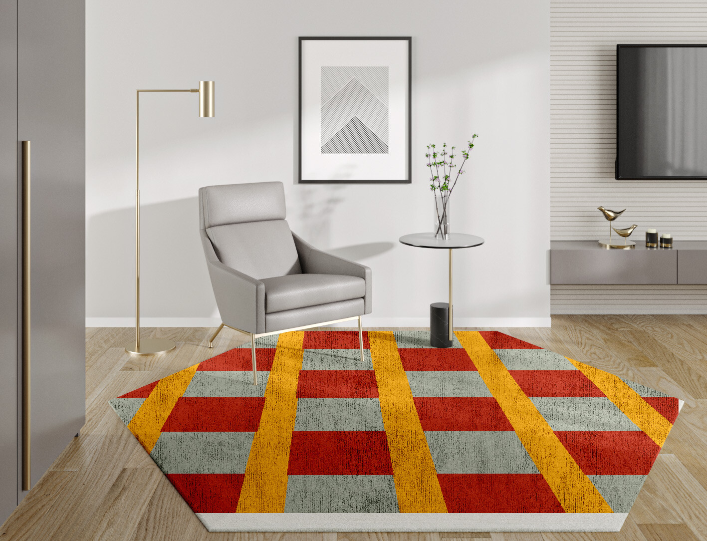 Tramlines Geometric Hexagon Hand Tufted Bamboo Silk Custom Rug by Rug Artisan