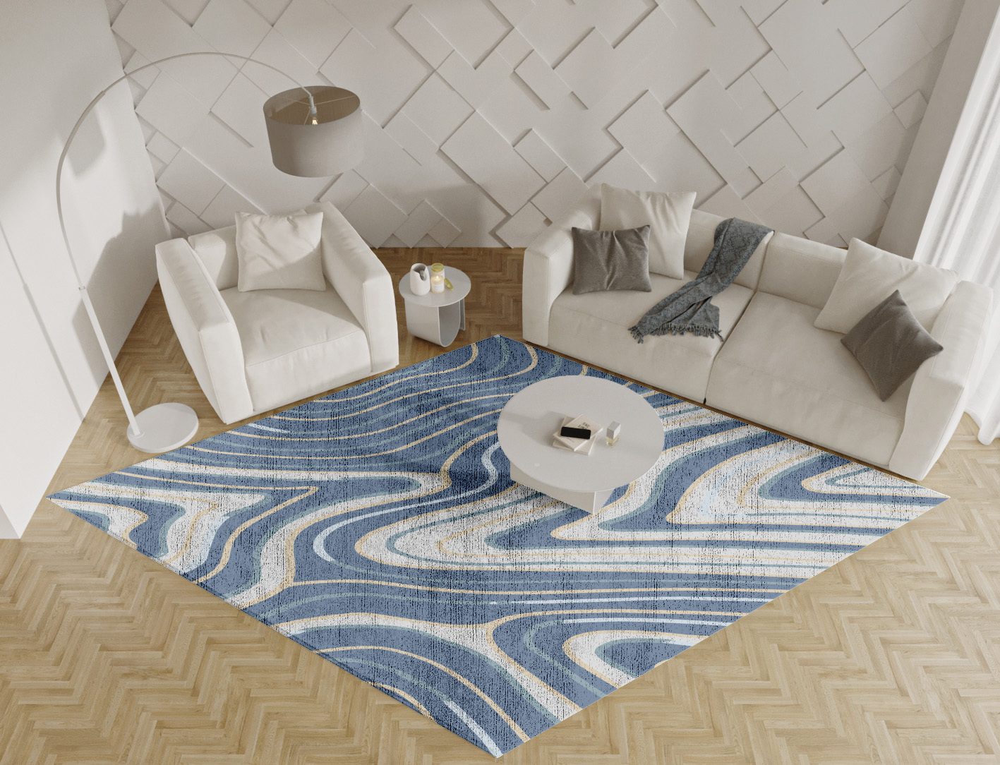 Tread Cerulean Diamond Hand Knotted Bamboo Silk Custom Rug by Rug Artisan