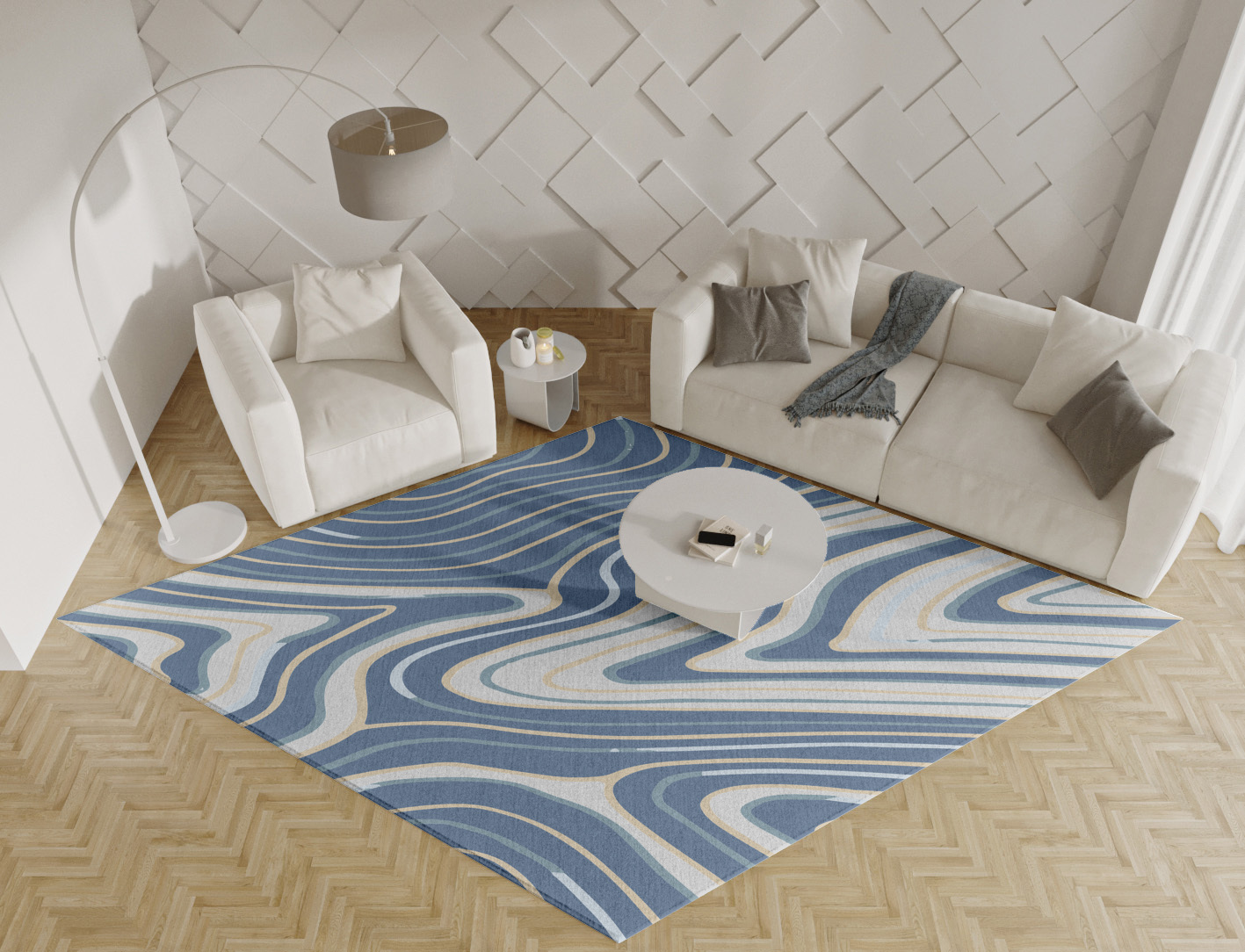 Tread Cerulean Diamond Hand Knotted Tibetan Wool Custom Rug by Rug Artisan