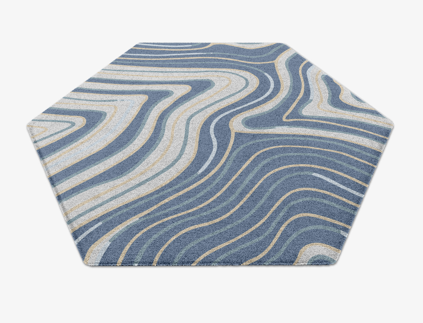 Tread Cerulean Hexagon Hand Knotted Tibetan Wool Custom Rug by Rug Artisan