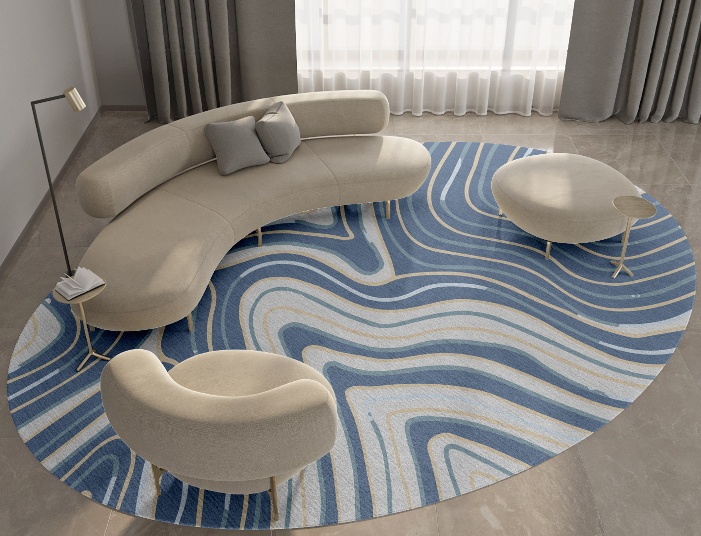 Tread Cerulean Oval Hand Knotted Tibetan Wool Custom Rug by Rug Artisan
