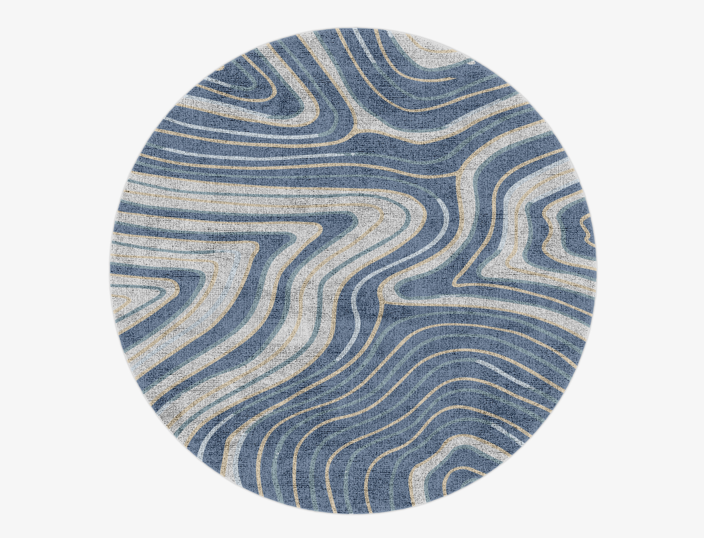 Tread Cerulean Round Hand Knotted Bamboo Silk Custom Rug by Rug Artisan