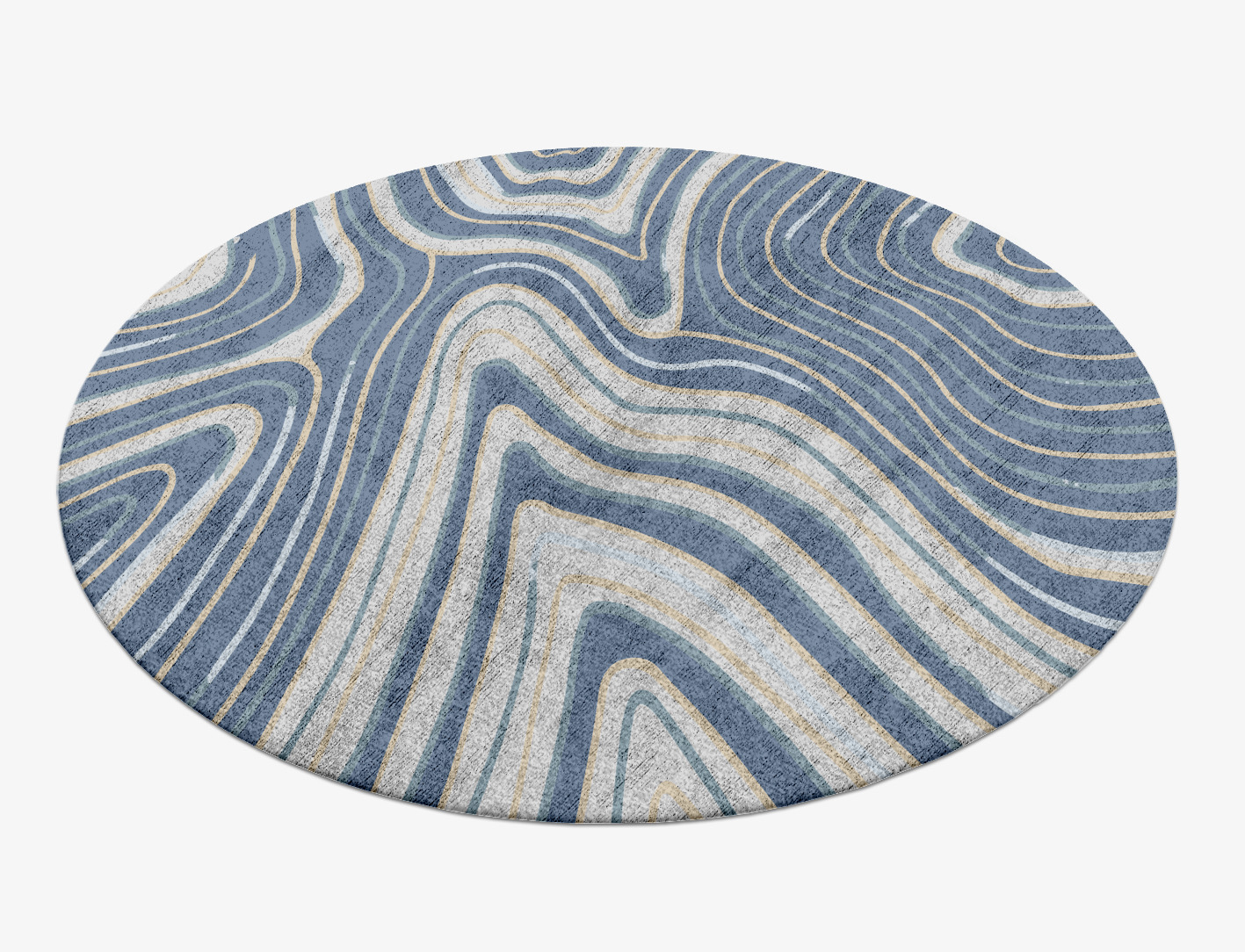 Tread Cerulean Round Hand Knotted Bamboo Silk Custom Rug by Rug Artisan