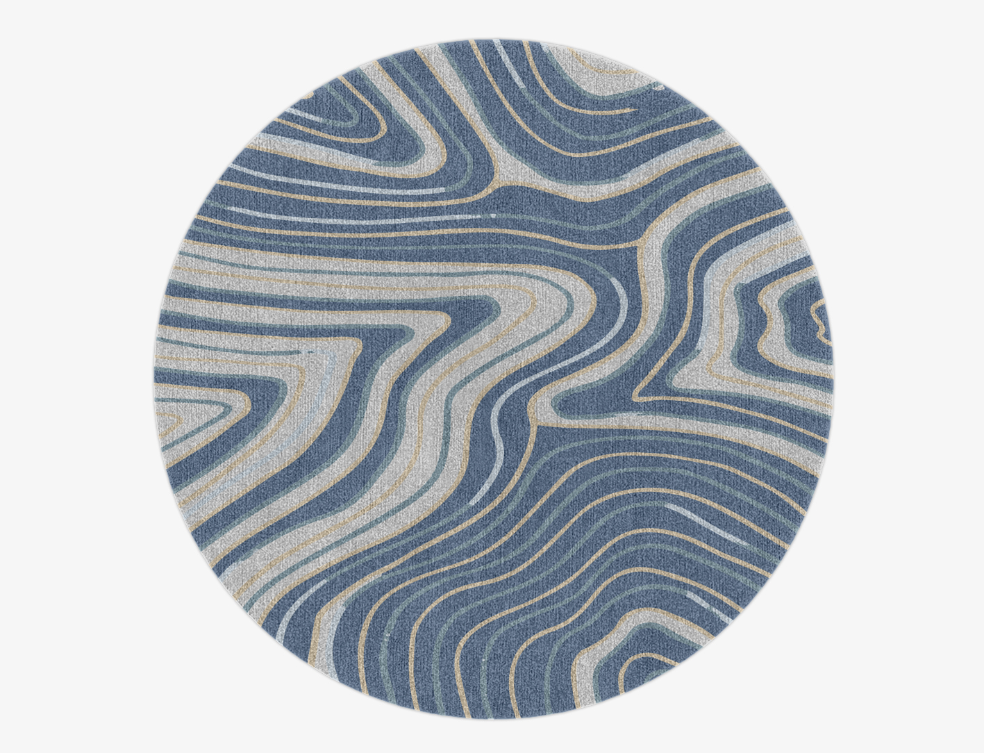 Tread Cerulean Round Hand Knotted Tibetan Wool Custom Rug by Rug Artisan