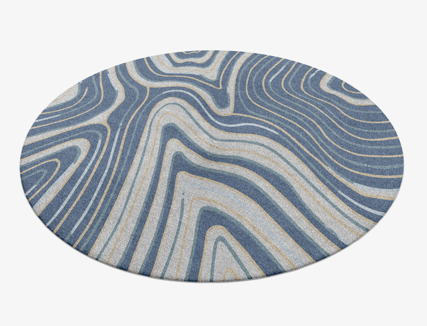 Tread Cerulean Round Hand Knotted Tibetan Wool Custom Rug by Rug Artisan