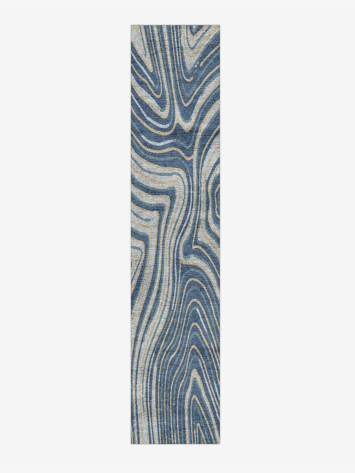 Tread Cerulean Runner Hand Knotted Bamboo Silk Custom Rug by Rug Artisan