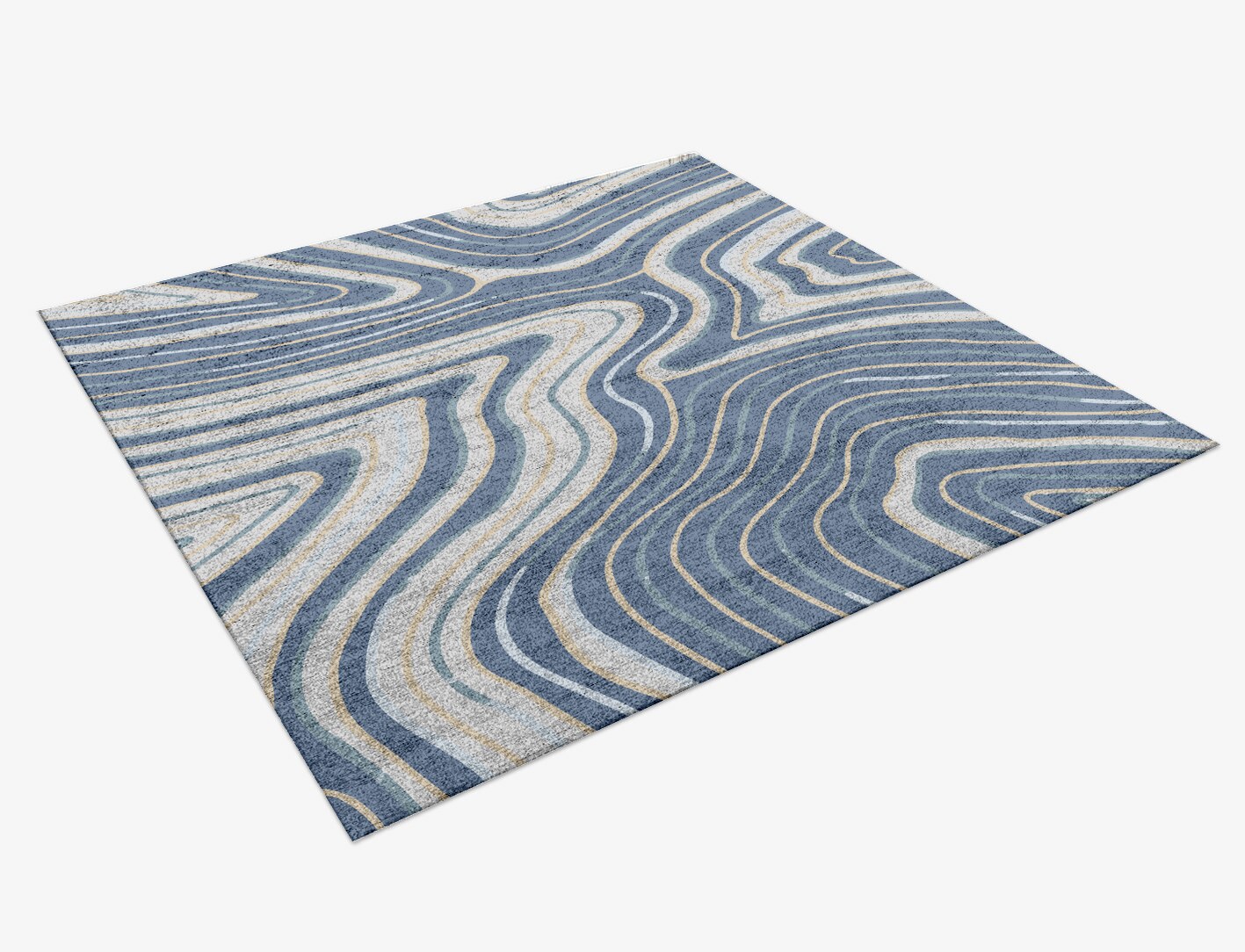 Tread Cerulean Square Hand Knotted Bamboo Silk Custom Rug by Rug Artisan