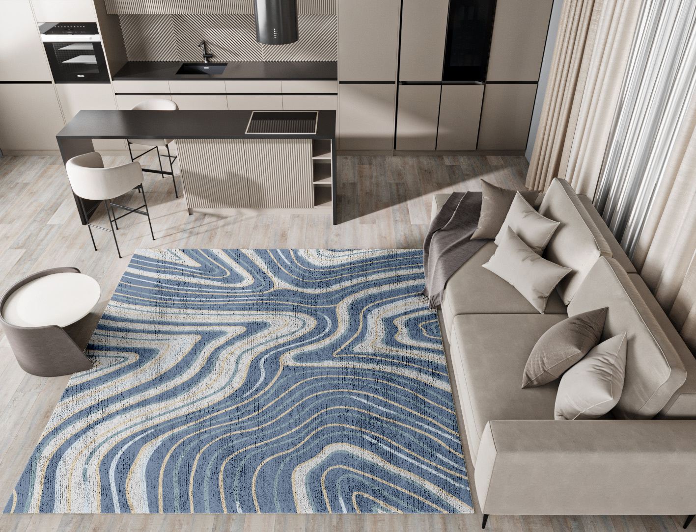 Tread Cerulean Square Hand Knotted Bamboo Silk Custom Rug by Rug Artisan