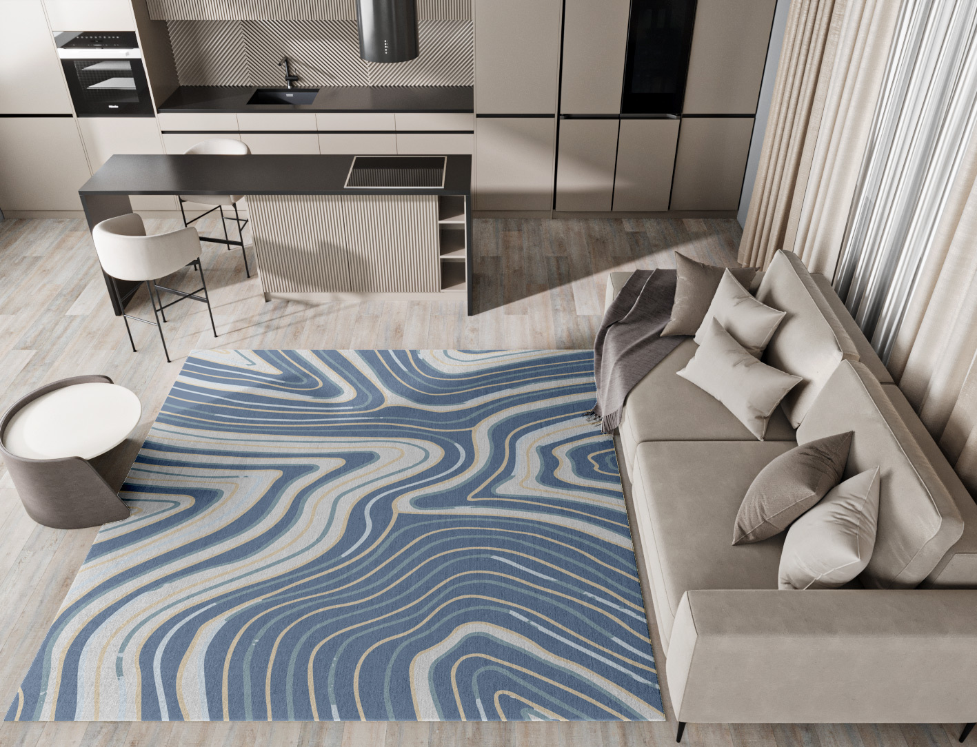 Tread Cerulean Square Hand Knotted Tibetan Wool Custom Rug by Rug Artisan