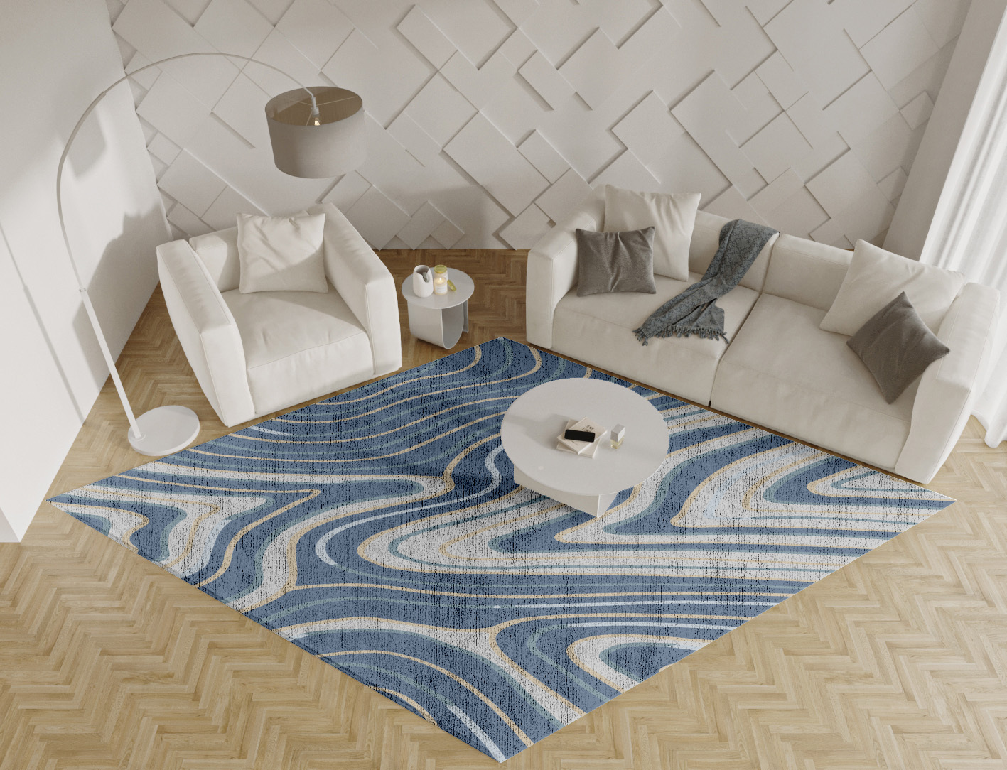 Tread Cerulean Diamond Hand Tufted Bamboo Silk Custom Rug by Rug Artisan