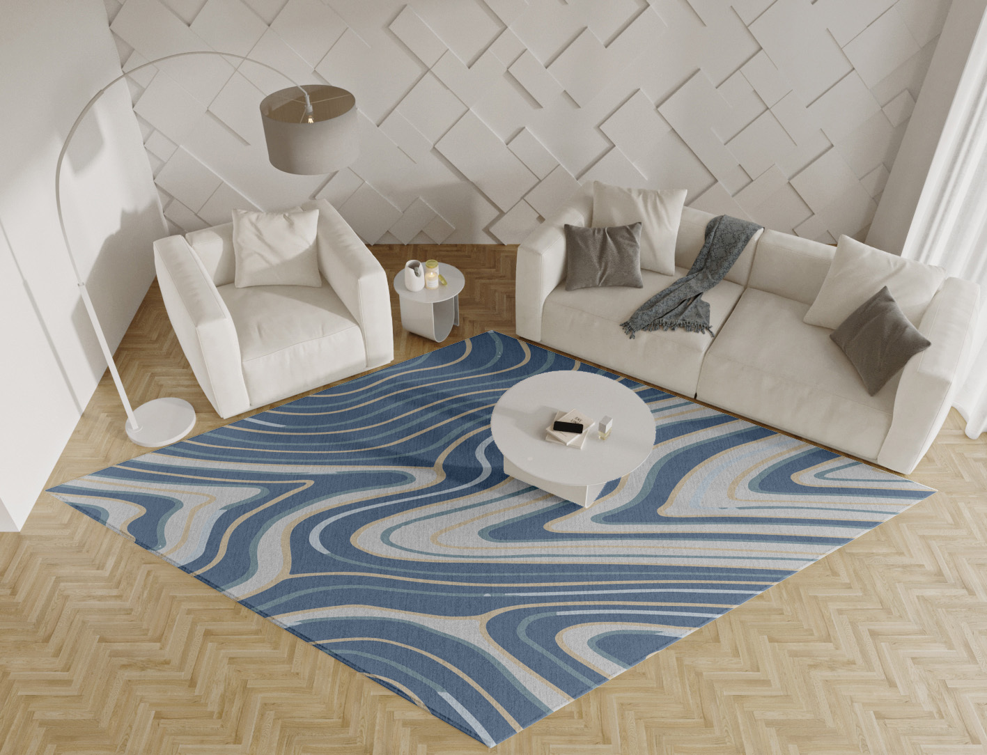Tread Cerulean Diamond Hand Tufted Pure Wool Custom Rug by Rug Artisan