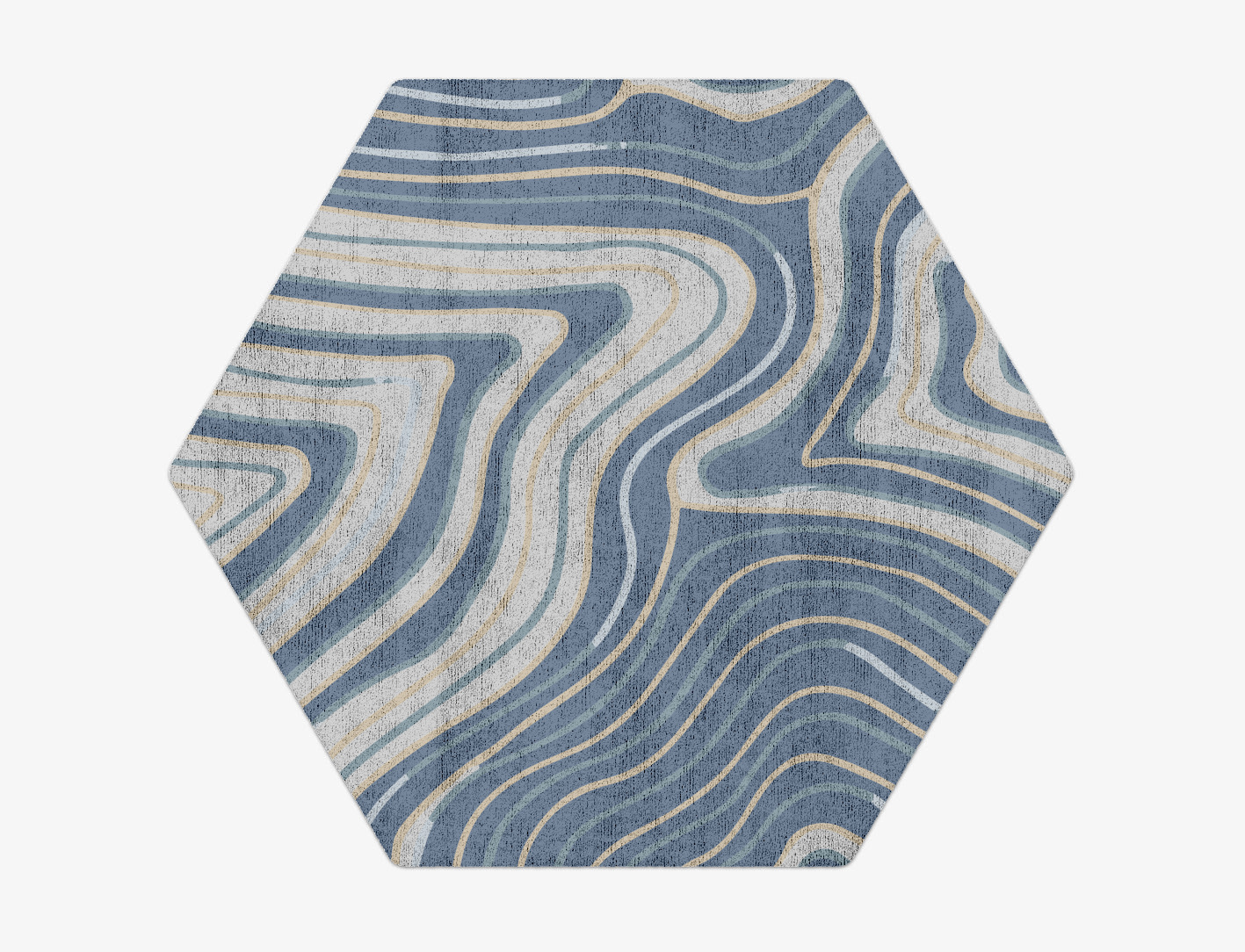 Tread Cerulean Hexagon Hand Tufted Bamboo Silk Custom Rug by Rug Artisan