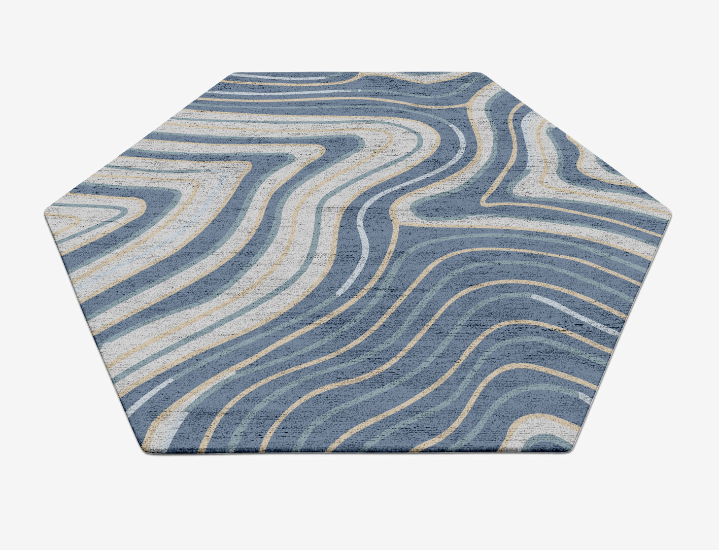 Tread Cerulean Hexagon Hand Tufted Bamboo Silk Custom Rug by Rug Artisan