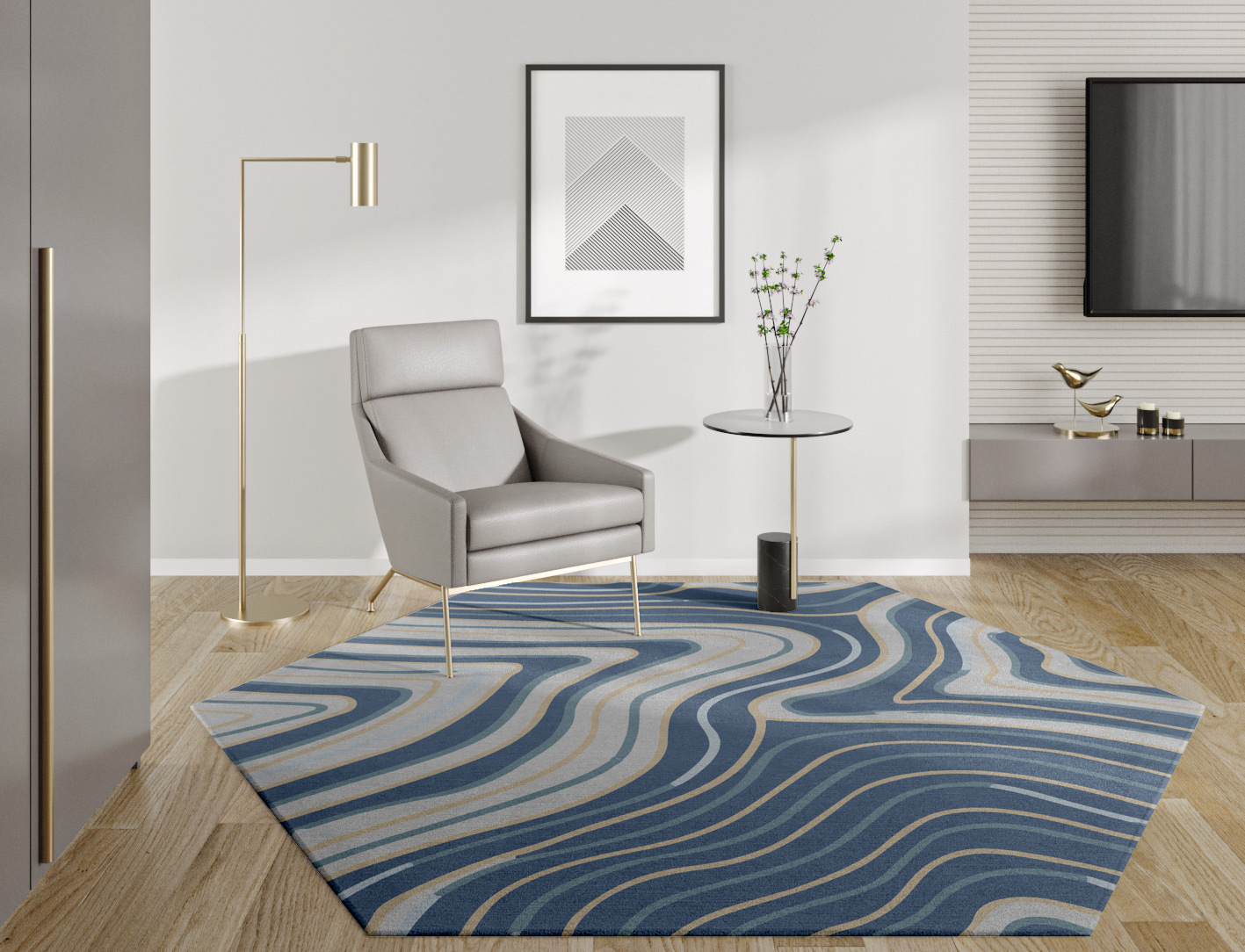 Tread Cerulean Hexagon Hand Tufted Pure Wool Custom Rug by Rug Artisan
