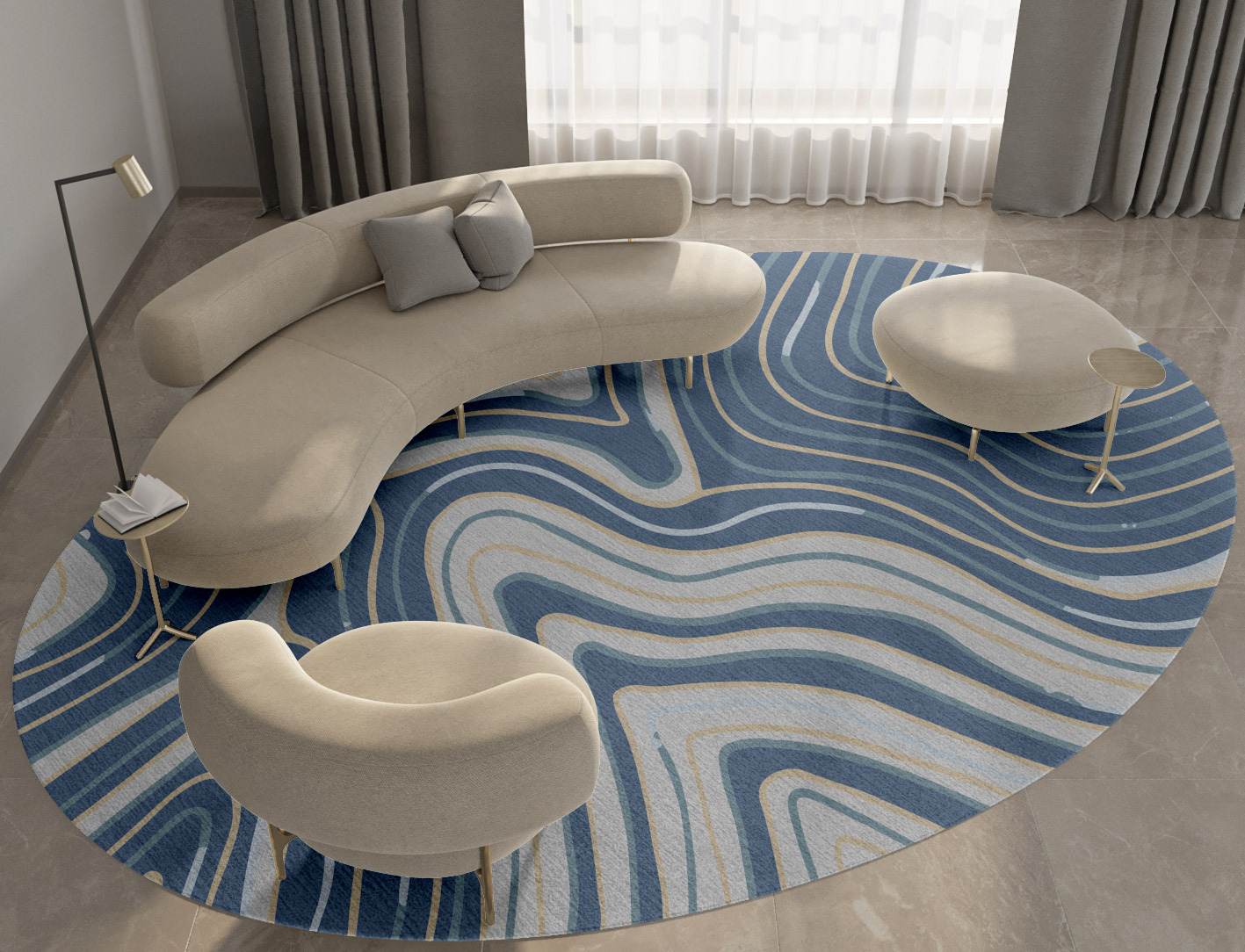 Tread Cerulean Oval Hand Tufted Pure Wool Custom Rug by Rug Artisan