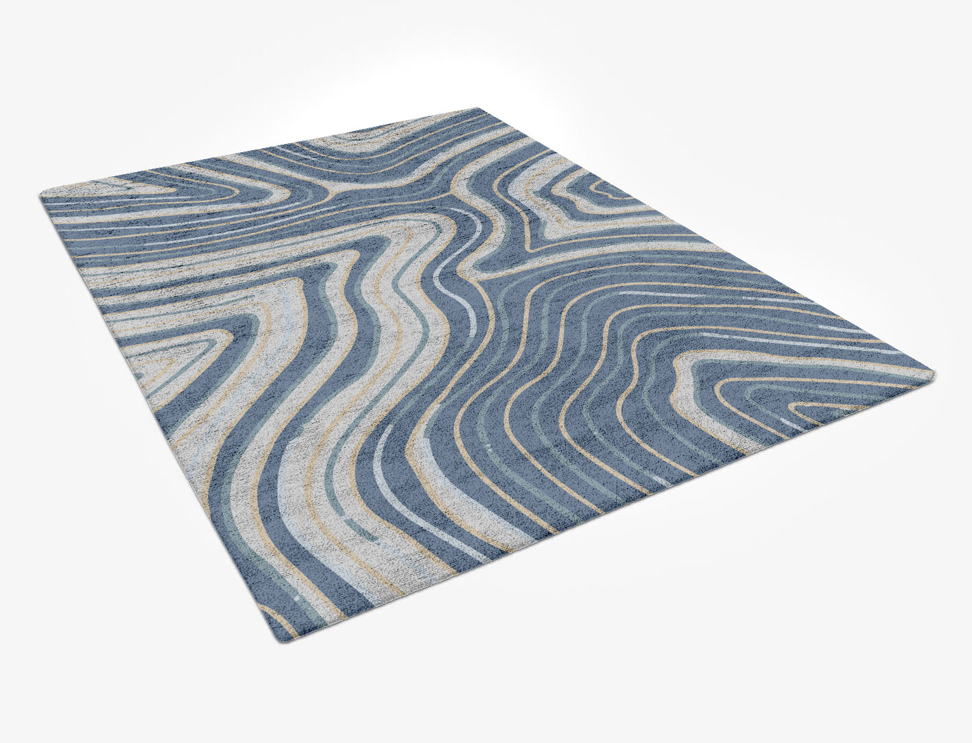 Tread Cerulean Rectangle Hand Tufted Bamboo Silk Custom Rug by Rug Artisan