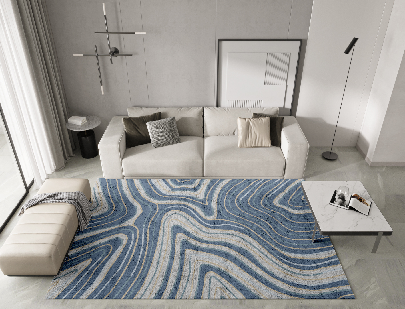 Tread Cerulean Rectangle Hand Tufted Bamboo Silk Custom Rug by Rug Artisan