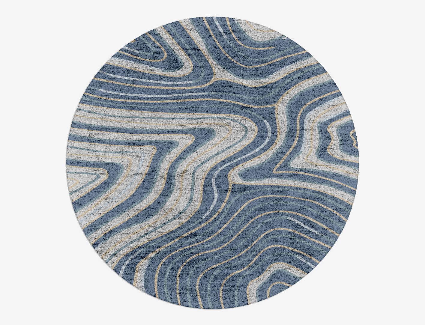 Tread Cerulean Round Hand Tufted Bamboo Silk Custom Rug by Rug Artisan