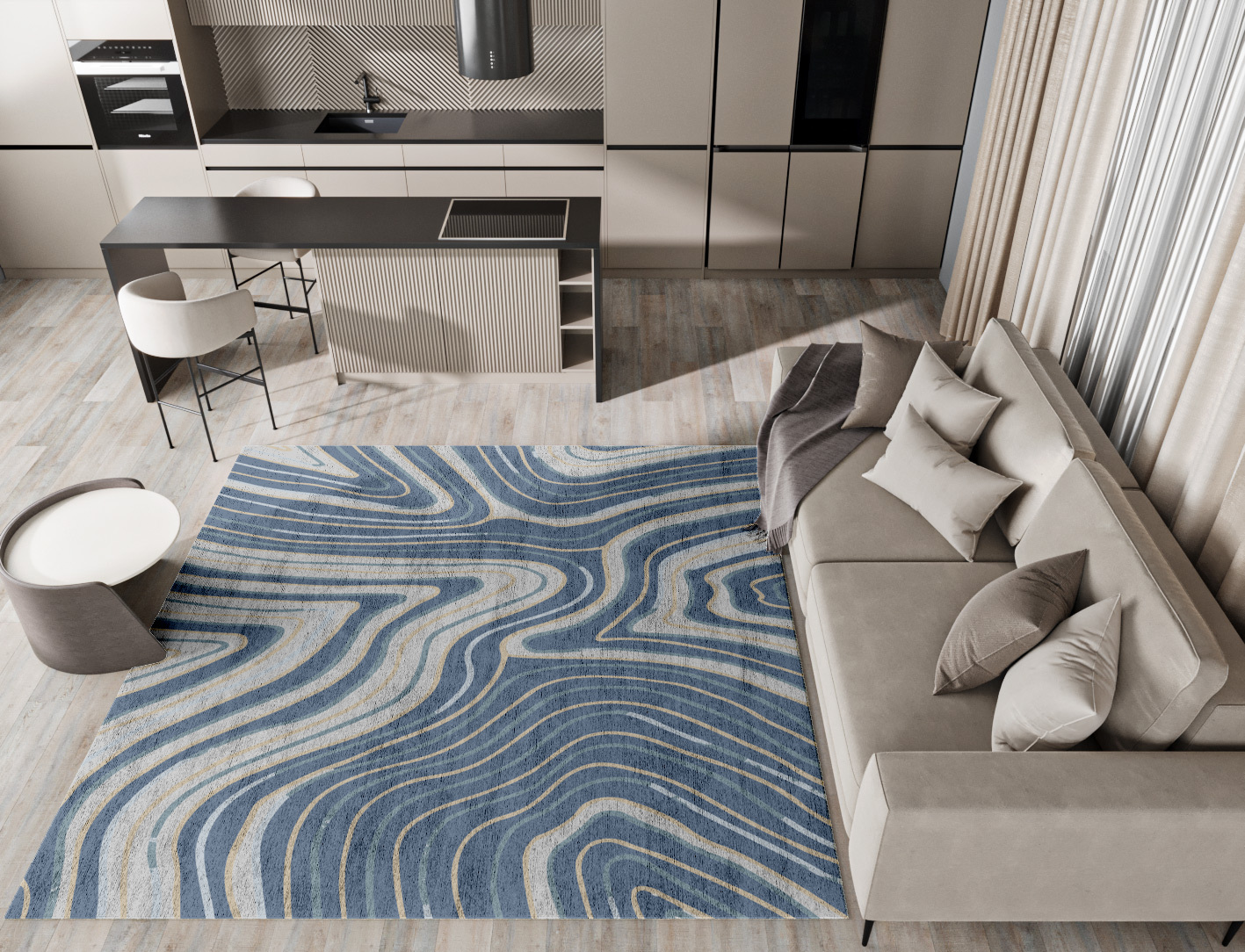 Tread Cerulean Square Hand Tufted Bamboo Silk Custom Rug by Rug Artisan