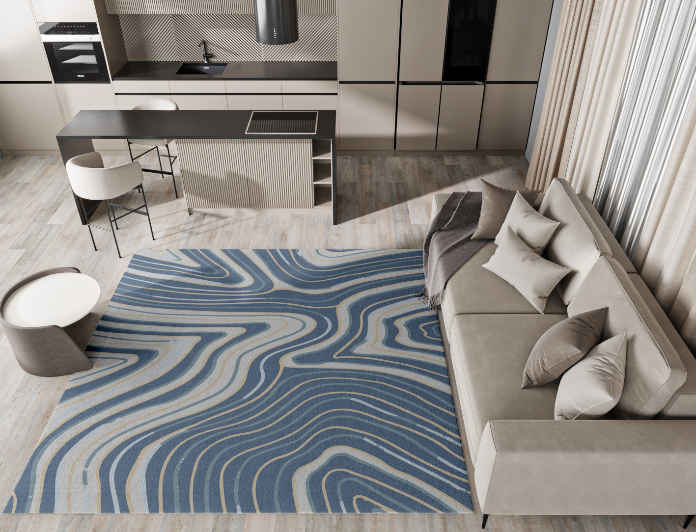 Tread Cerulean Square Hand Tufted Pure Wool Custom Rug by Rug Artisan
