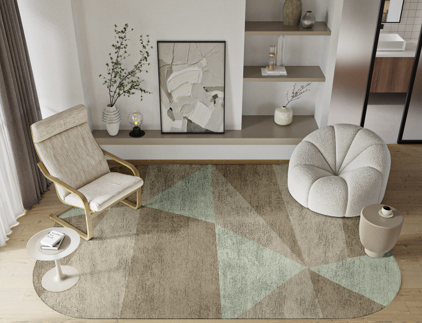 Trident Minimalist Oblong Hand Knotted Bamboo Silk Custom Rug by Rug Artisan