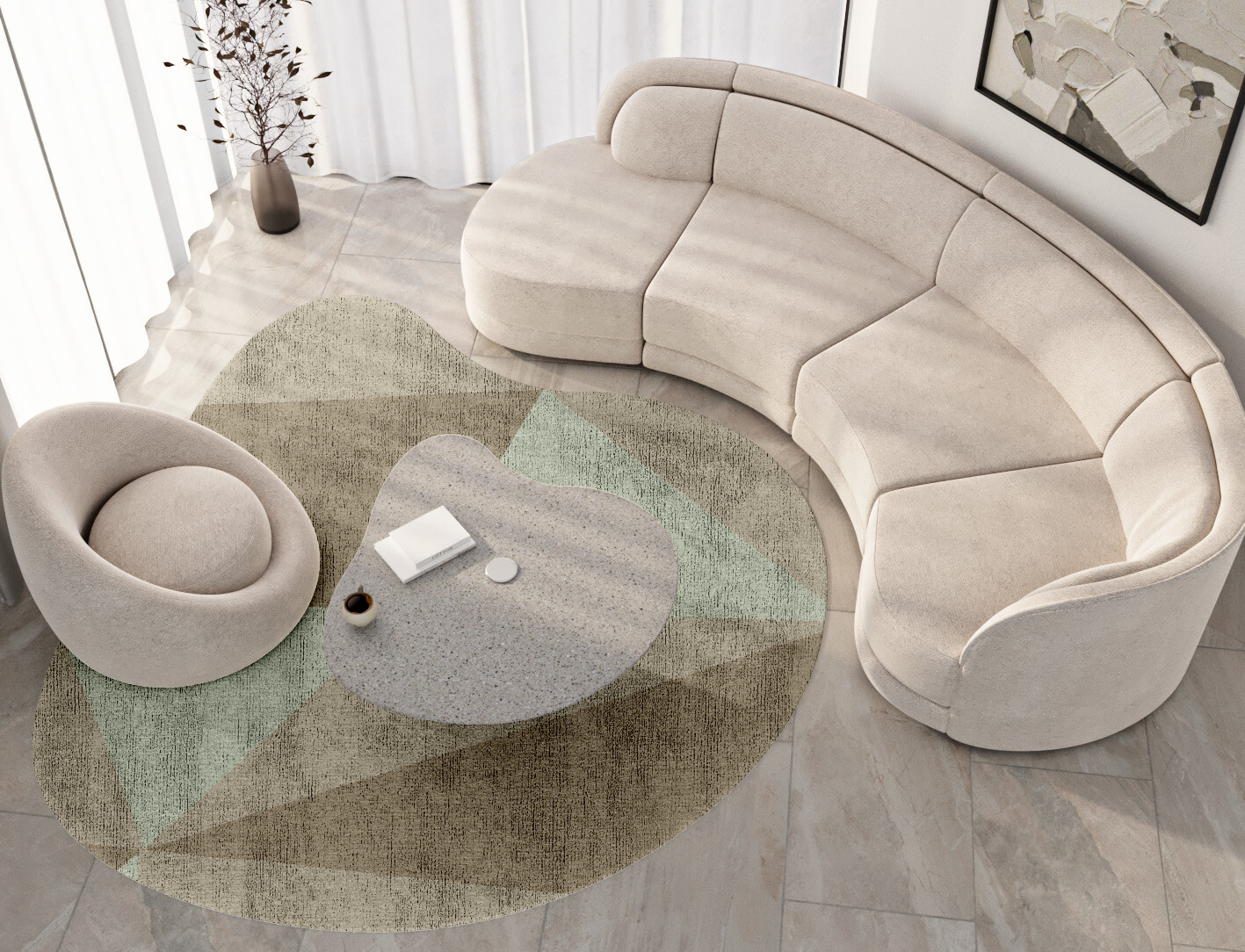 Trident Minimalist Splash Hand Knotted Bamboo Silk Custom Rug by Rug Artisan