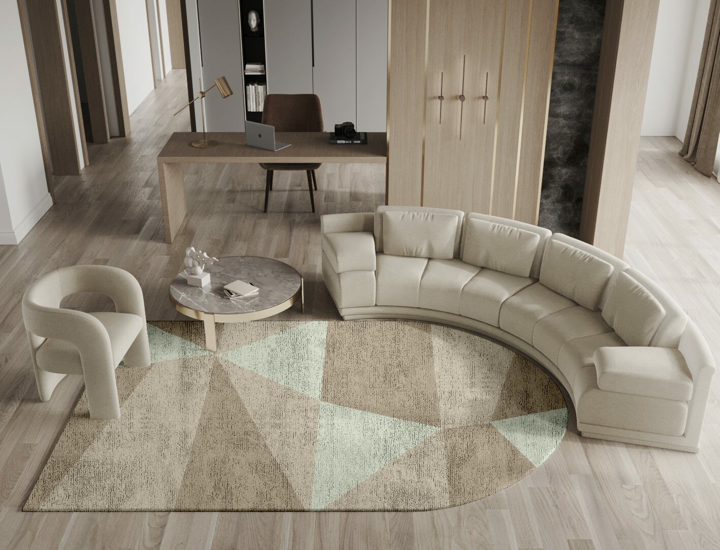 Trident Minimalist Arch Hand Tufted Bamboo Silk Custom Rug by Rug Artisan