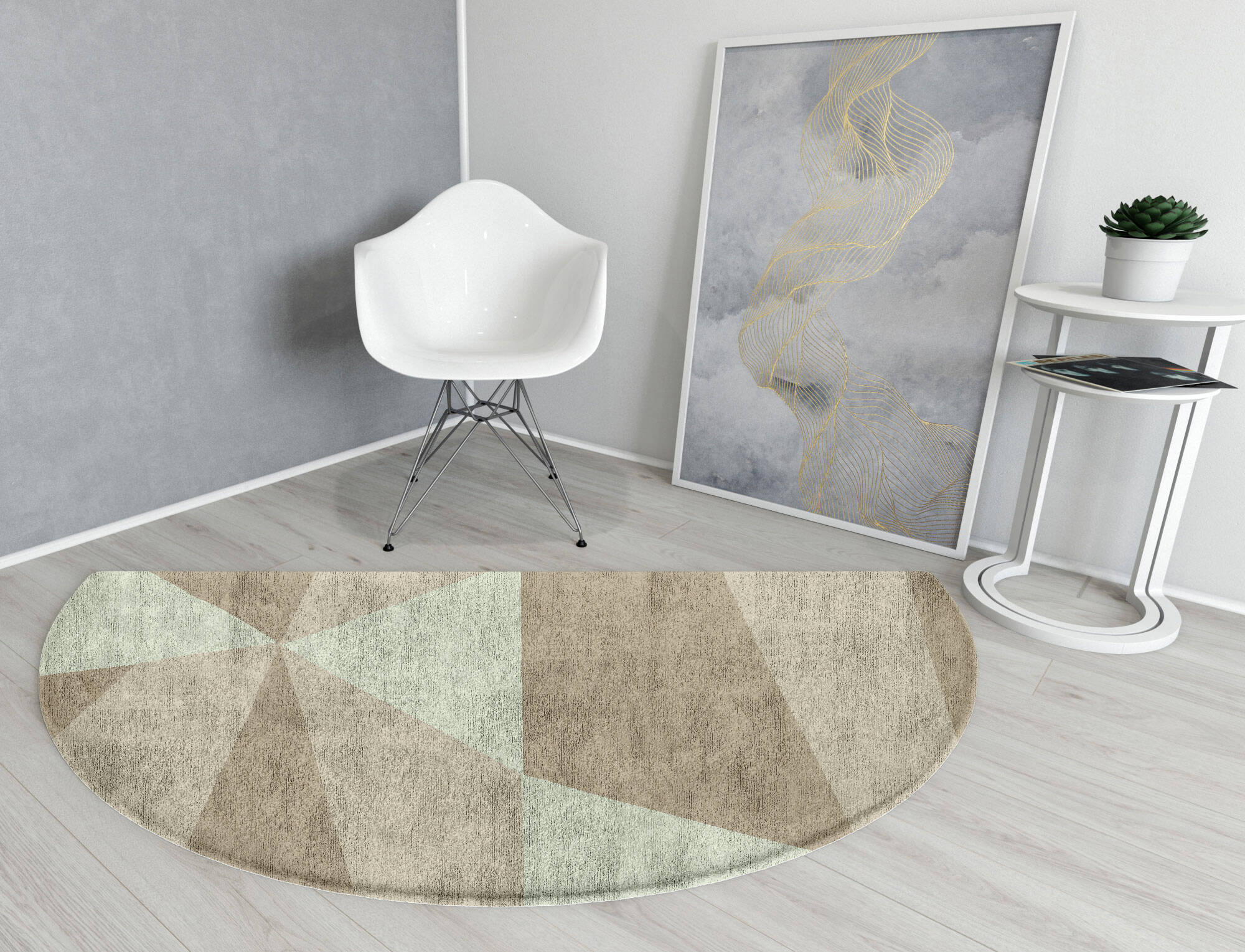 Trident Minimalist Halfmoon Hand Tufted Bamboo Silk Custom Rug by Rug Artisan