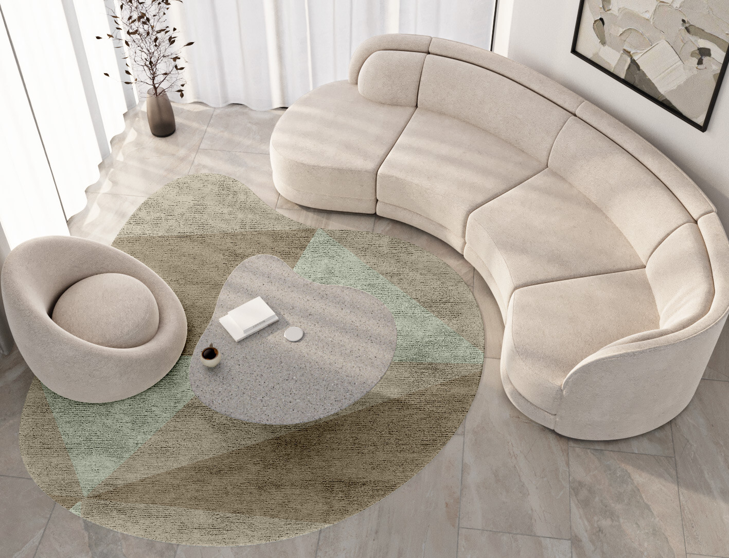Trident Minimalist Splash Hand Tufted Bamboo Silk Custom Rug by Rug Artisan