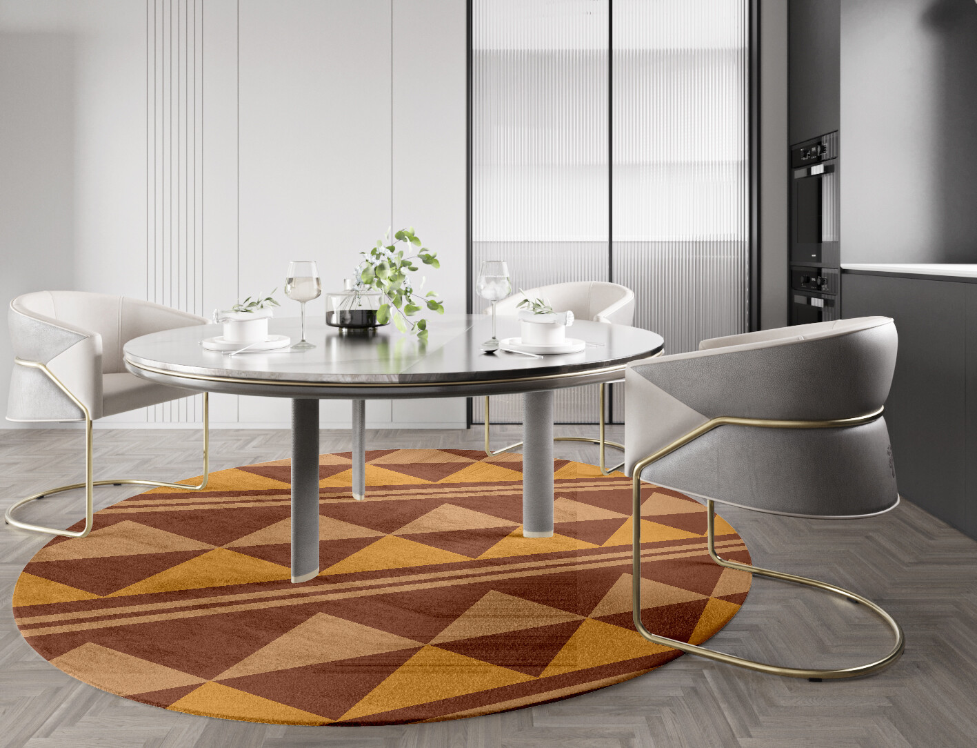 Tryst Geometric Round Hand Knotted Bamboo Silk Custom Rug by Rug Artisan