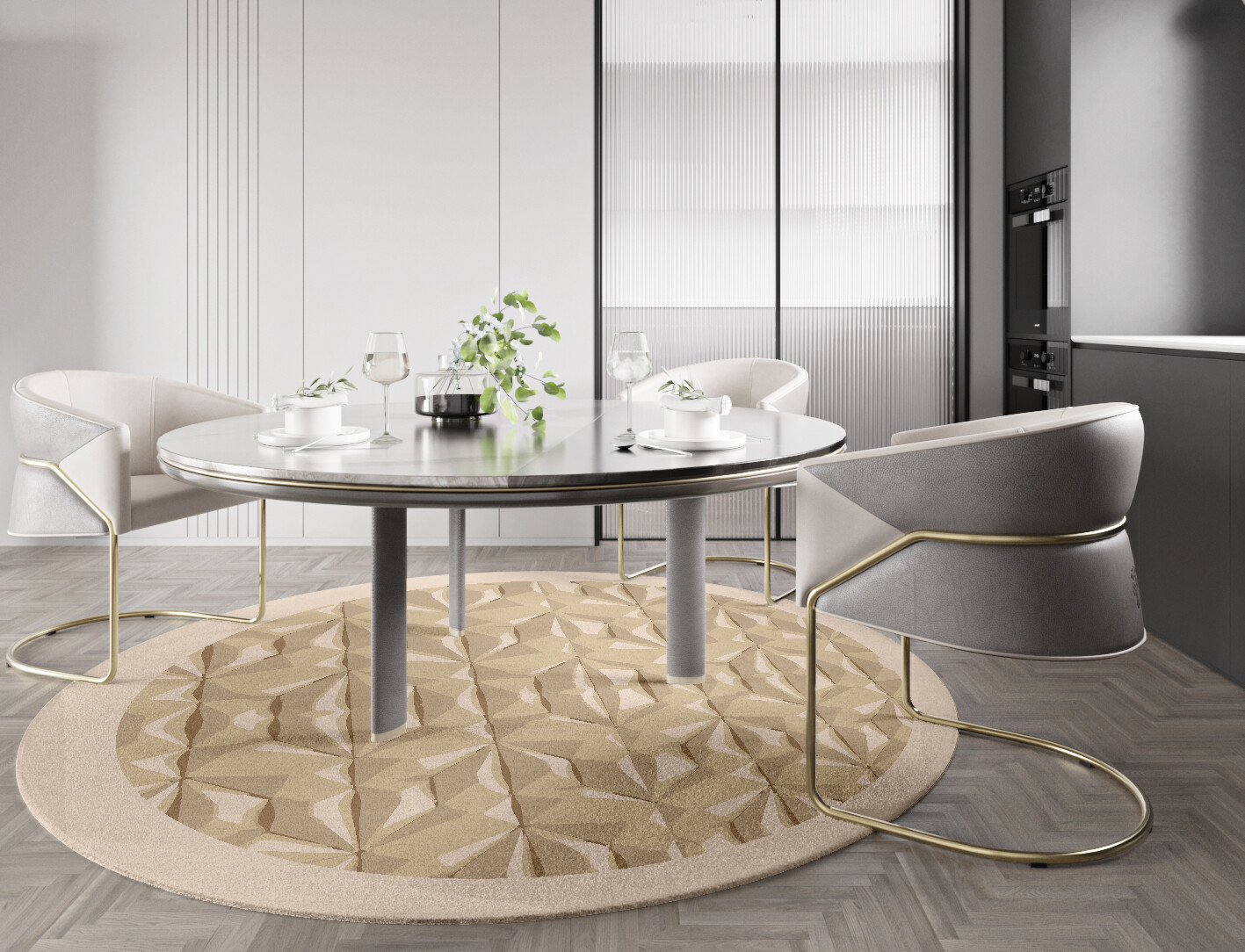 Tsuru Origami Round Hand Knotted Tibetan Wool Custom Rug by Rug Artisan