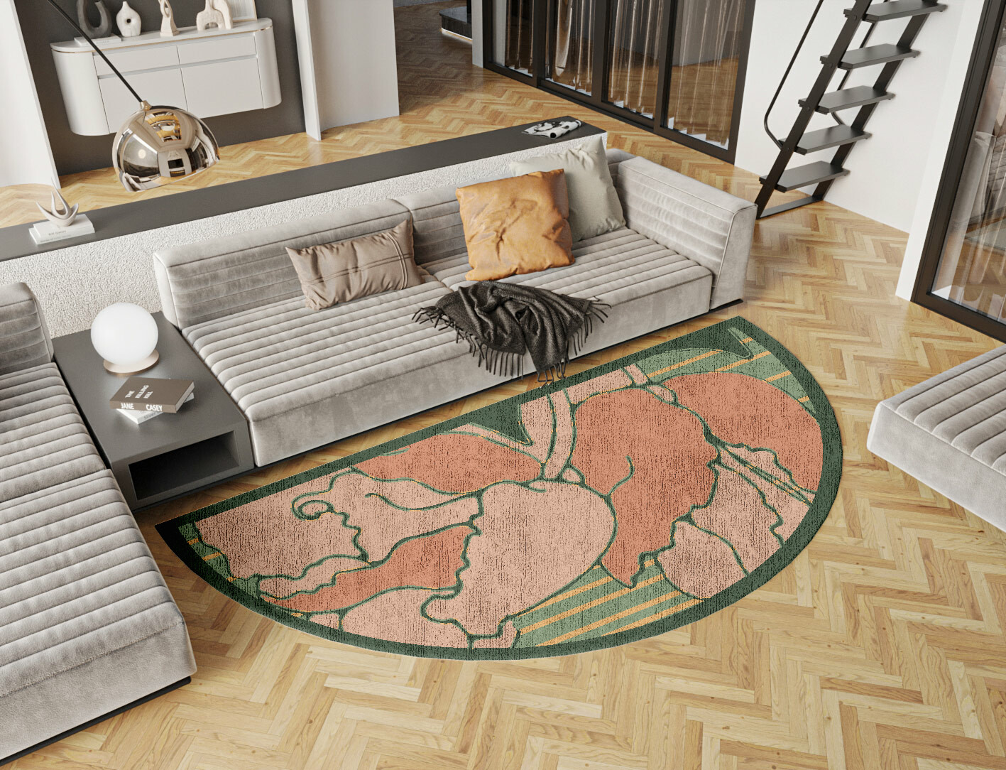 Tulip Field of Flowers Halfmoon Hand Knotted Bamboo Silk Custom Rug by Rug Artisan