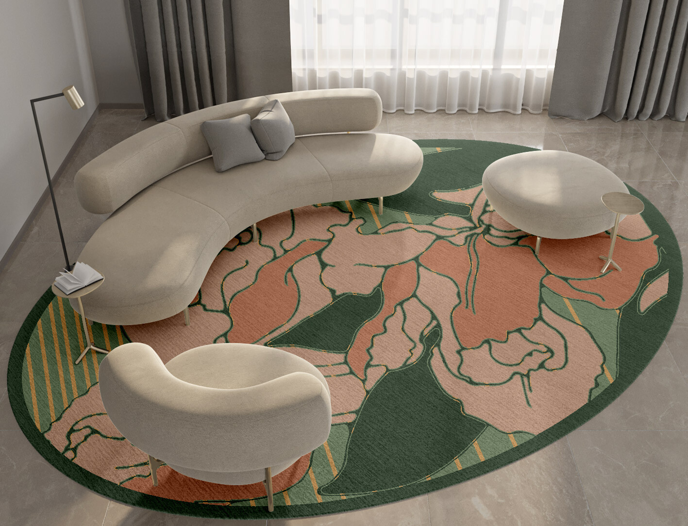 Tulip Field of Flowers Oval Hand Knotted Tibetan Wool Custom Rug by Rug Artisan