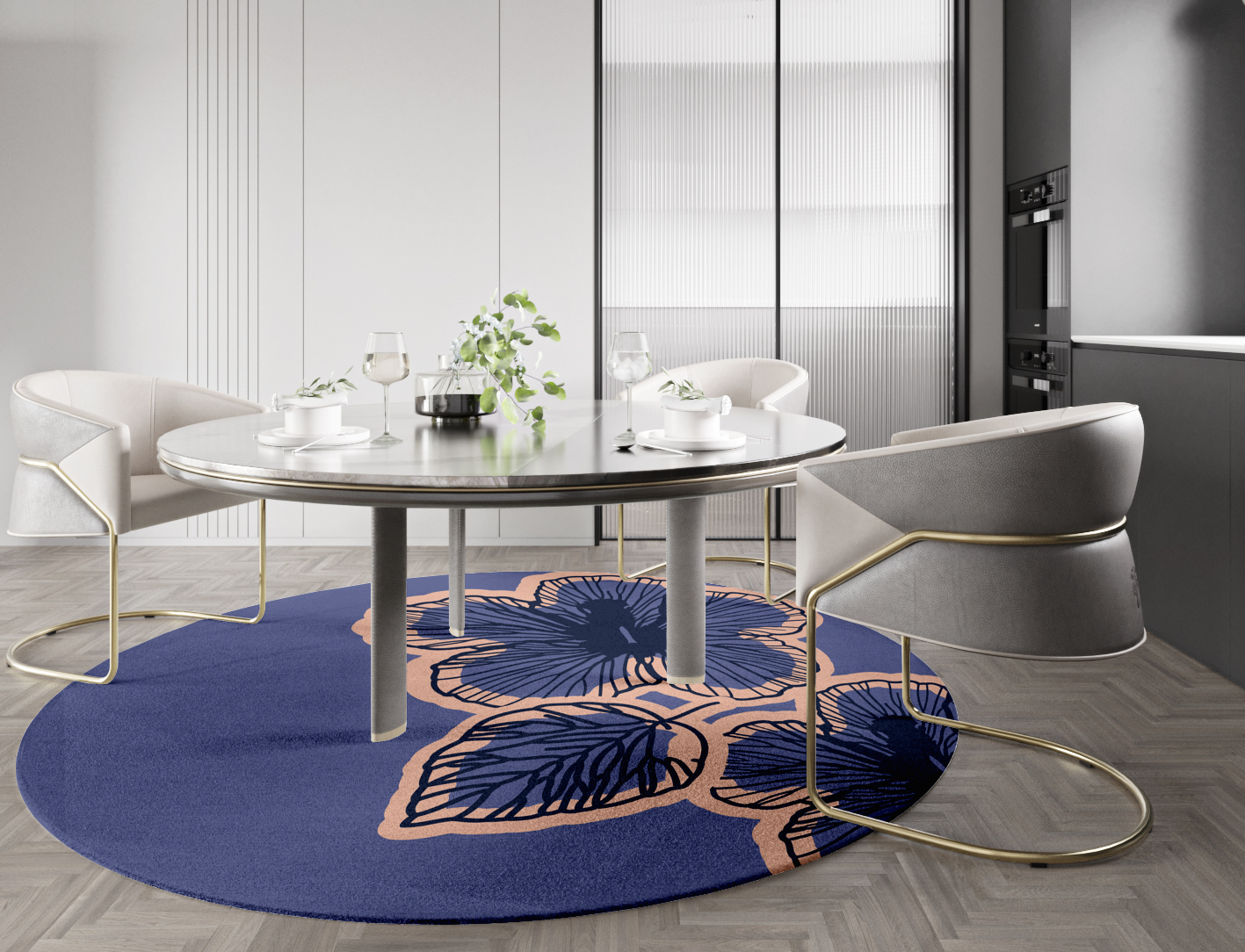 Twilight Floral Round Hand Knotted Tibetan Wool Custom Rug by Rug Artisan
