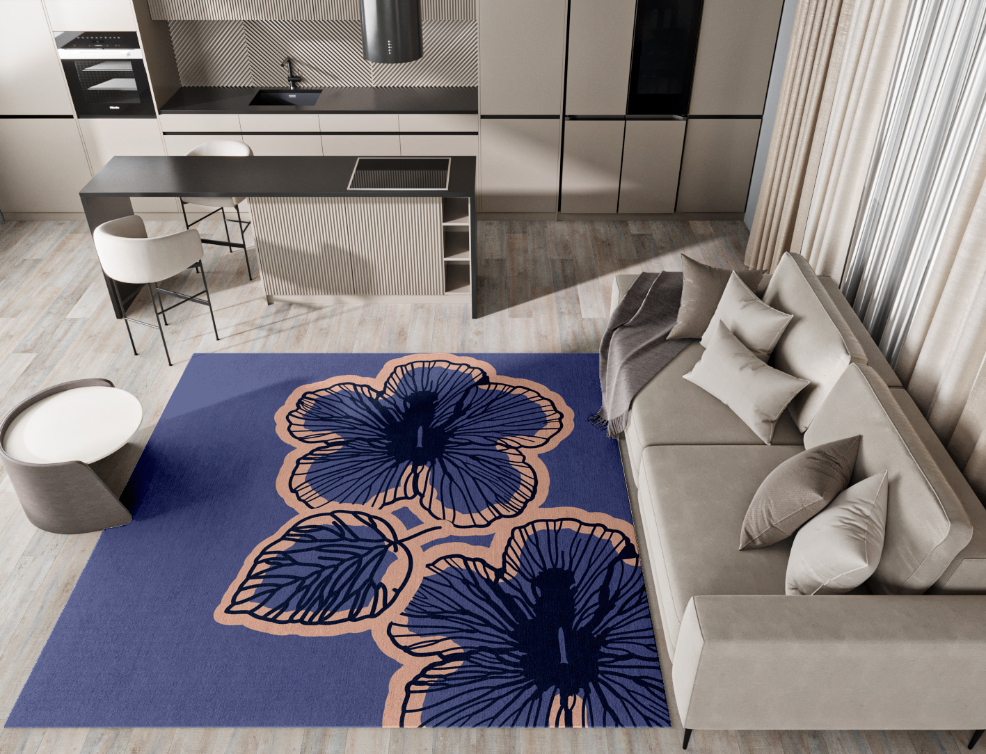 Twilight Floral Square Hand Knotted Tibetan Wool Custom Rug by Rug Artisan