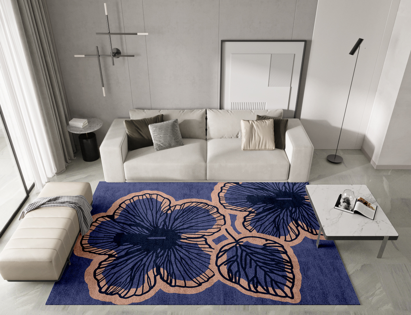 Twilight Floral Rectangle Hand Tufted Bamboo Silk Custom Rug by Rug Artisan