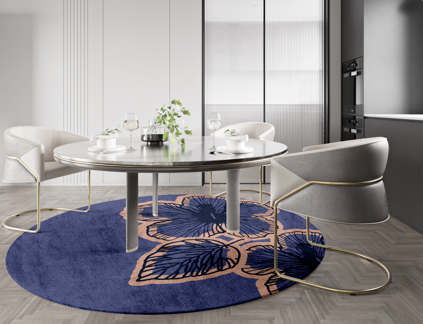 Twilight Floral Round Hand Tufted Bamboo Silk Custom Rug by Rug Artisan