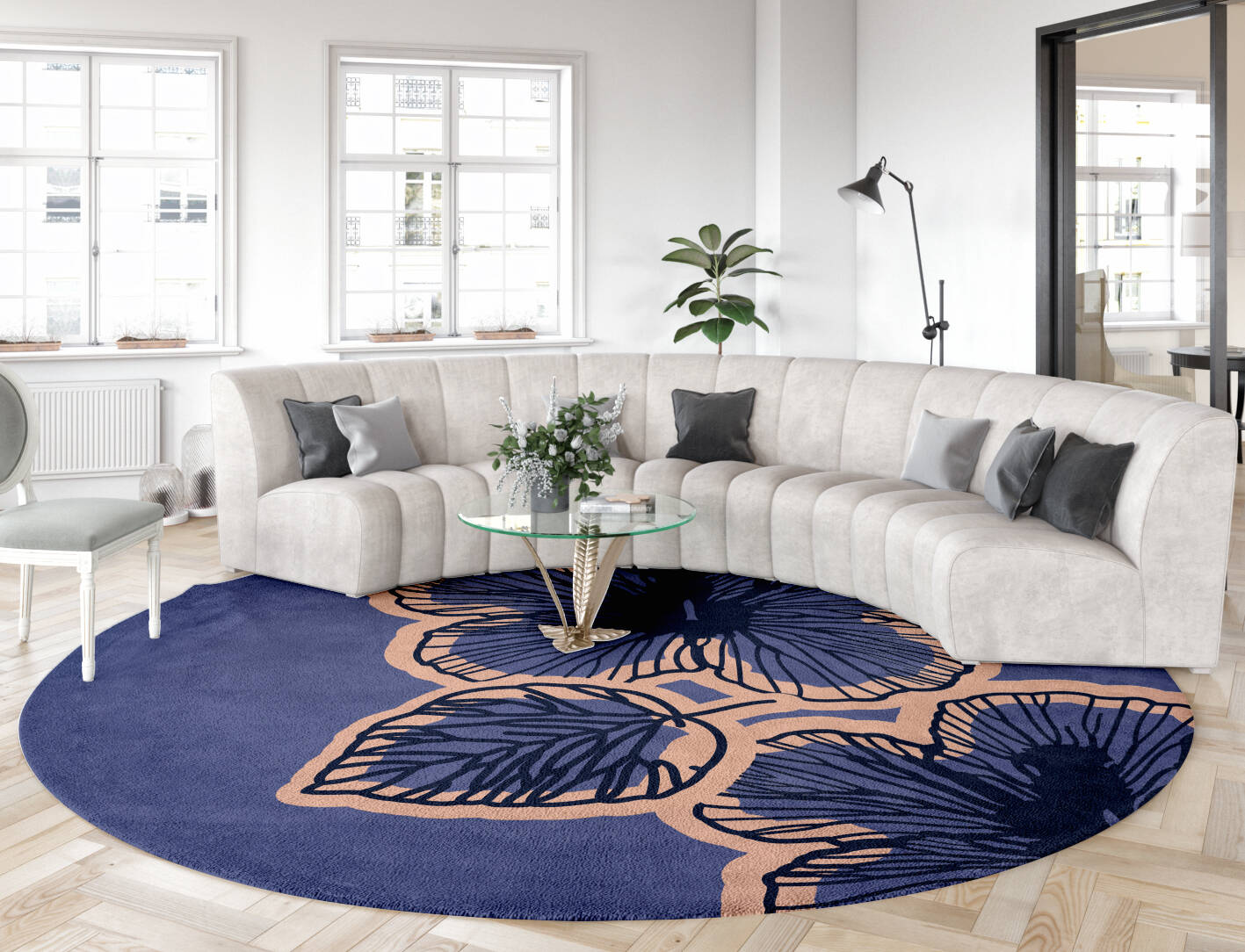 Twilight Floral Round Hand Tufted Pure Wool Custom Rug by Rug Artisan