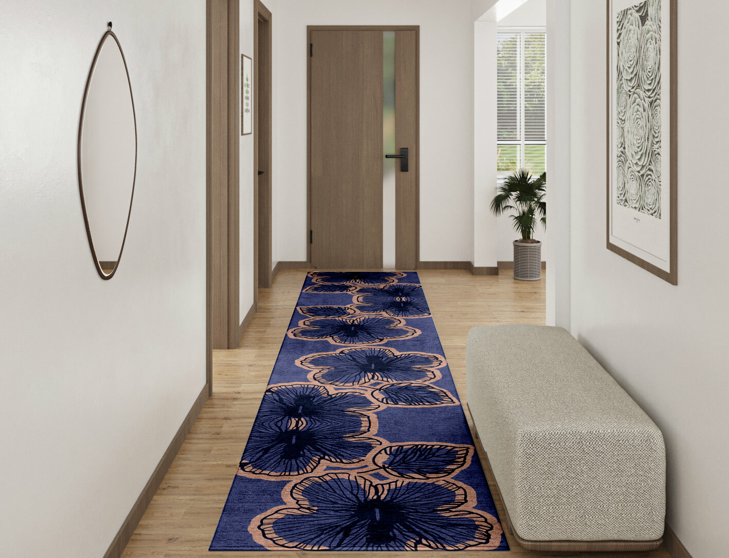 Twilight Floral Runner Hand Tufted Bamboo Silk Custom Rug by Rug Artisan