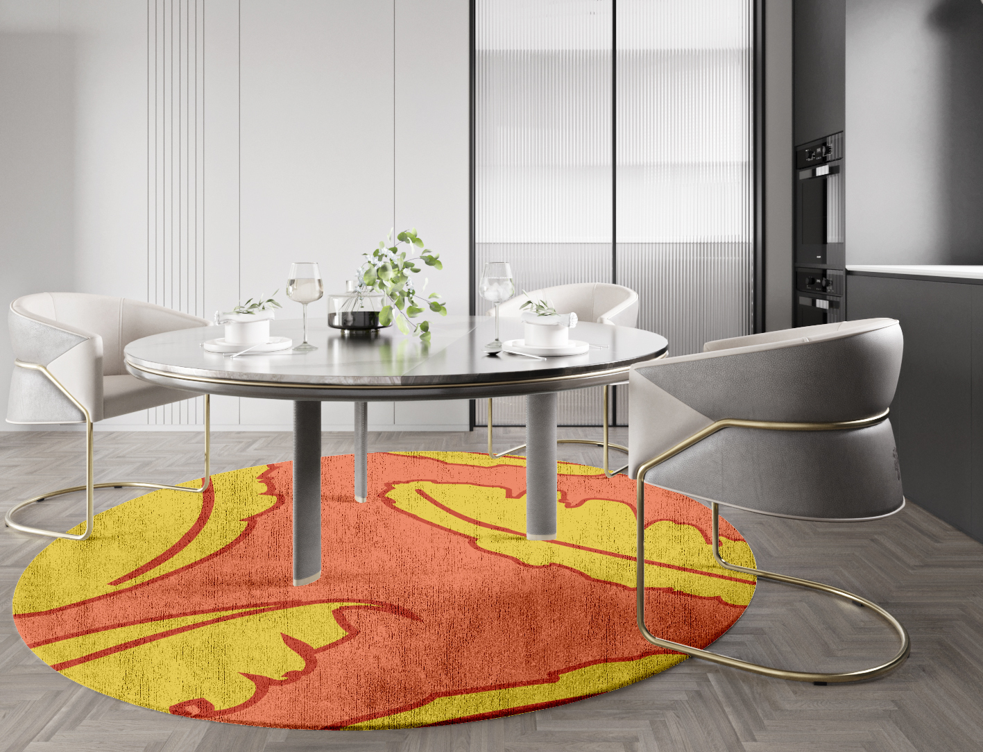 Ukiyo Floral Round Hand Knotted Bamboo Silk Custom Rug by Rug Artisan