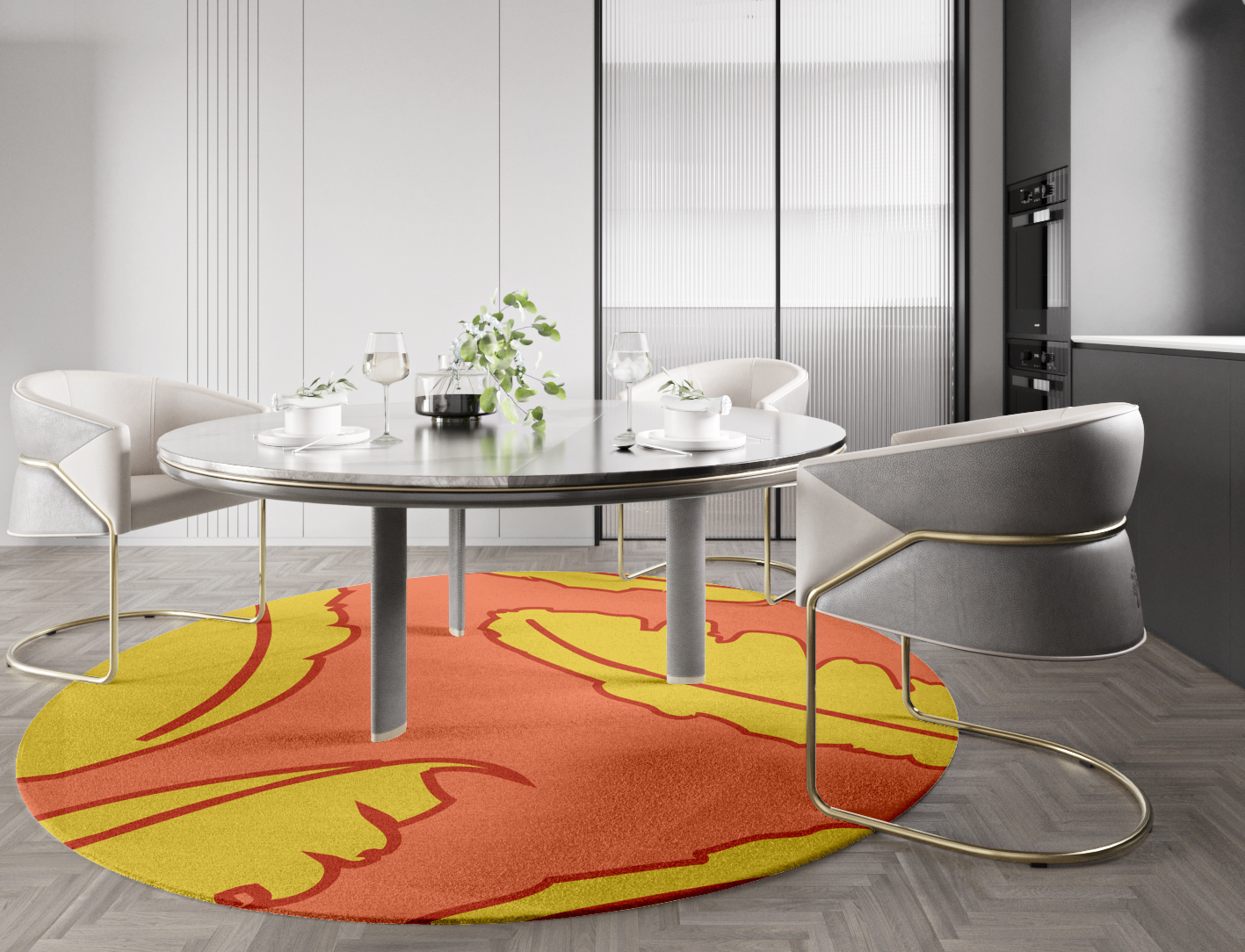 Ukiyo Floral Round Hand Knotted Tibetan Wool Custom Rug by Rug Artisan