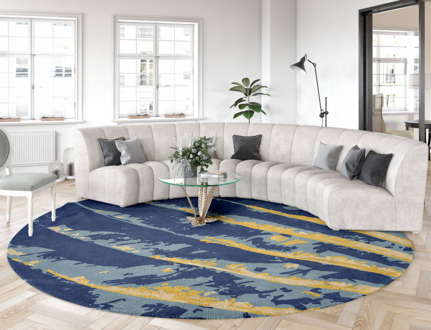 Vennation Abstract Round Hand Tufted Pure Wool Custom Rug by Rug Artisan