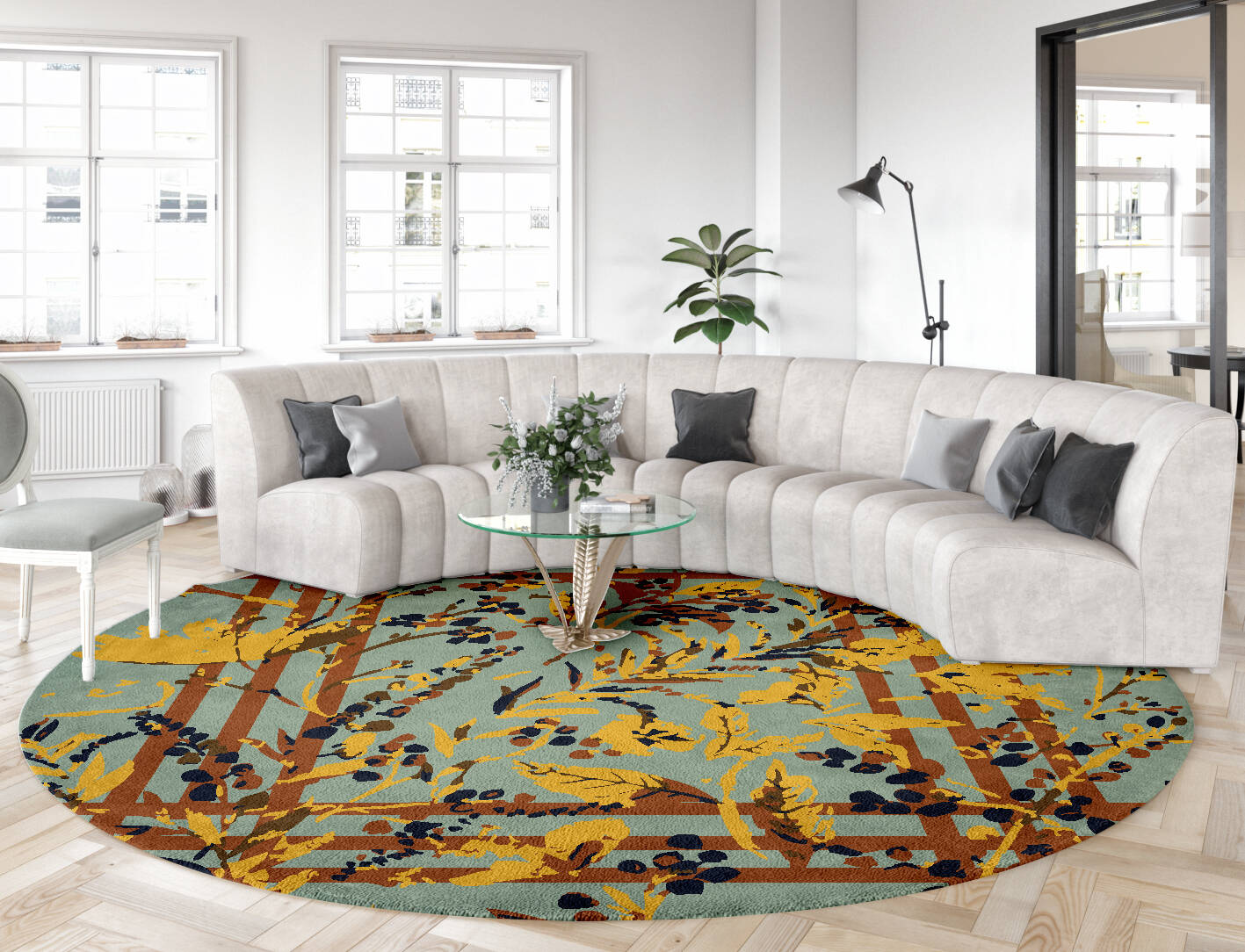 Vignette Floral Round Hand Tufted Pure Wool Custom Rug by Rug Artisan