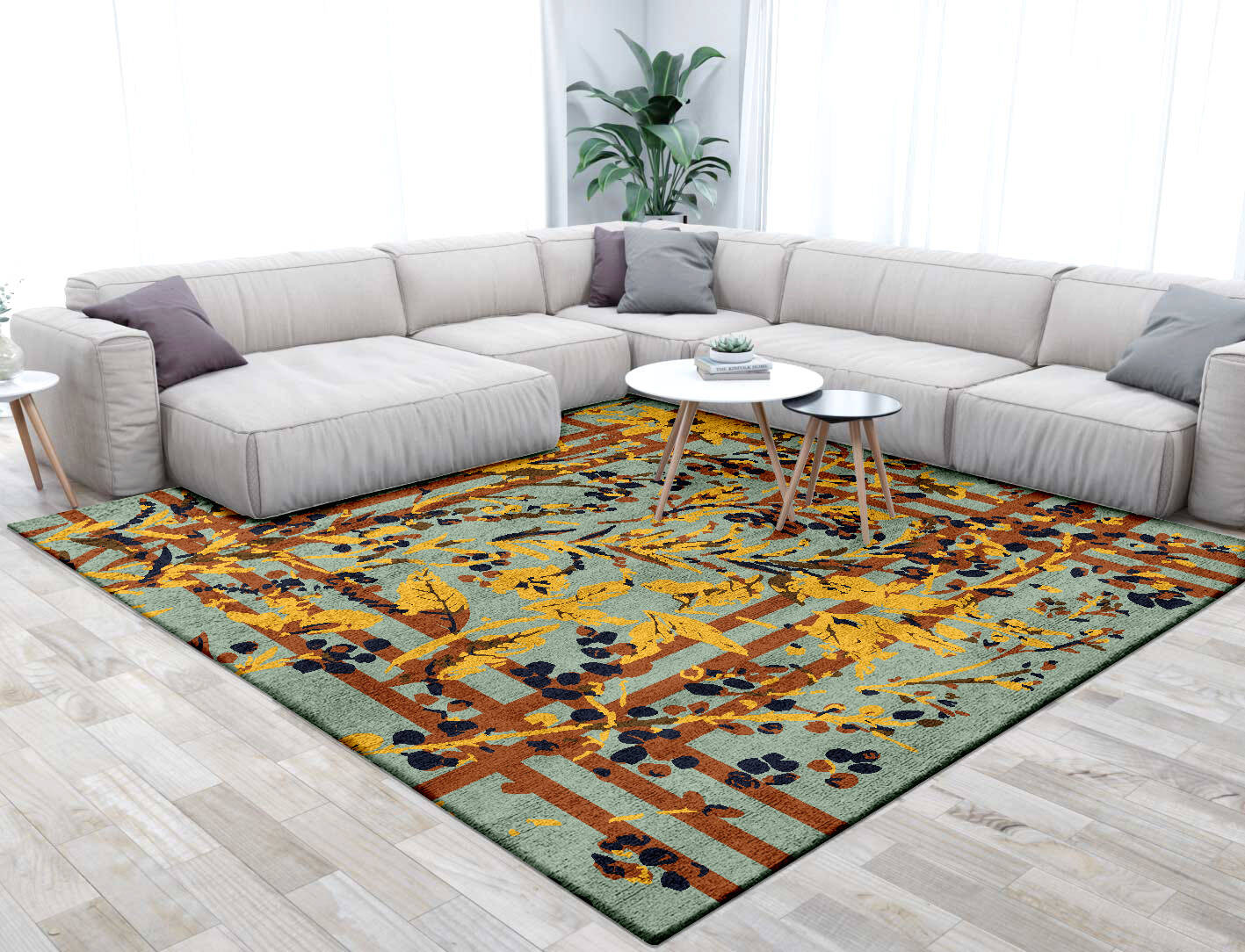 Vignette Floral Square Hand Tufted Bamboo Silk Custom Rug by Rug Artisan