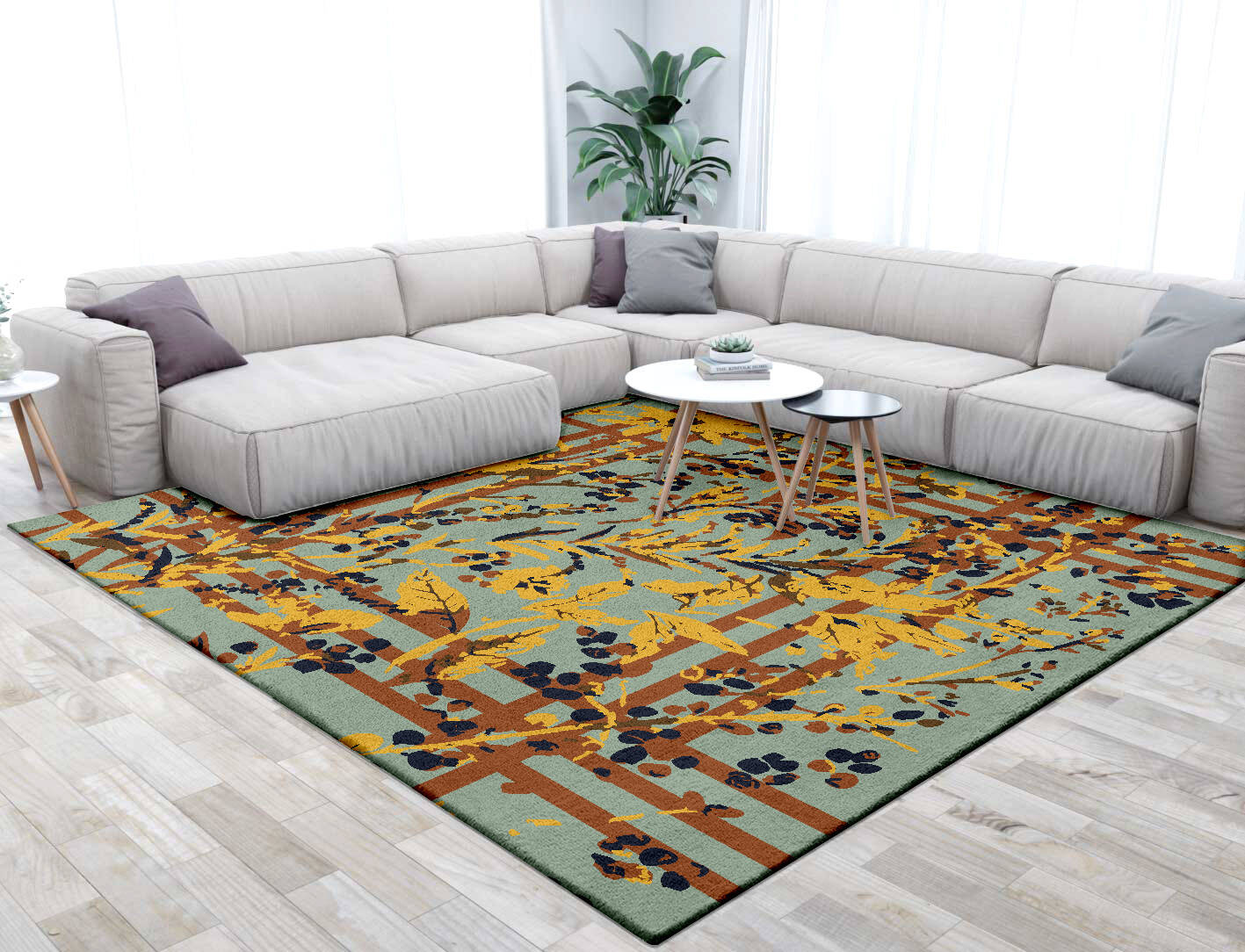 Vignette Floral Square Hand Tufted Pure Wool Custom Rug by Rug Artisan