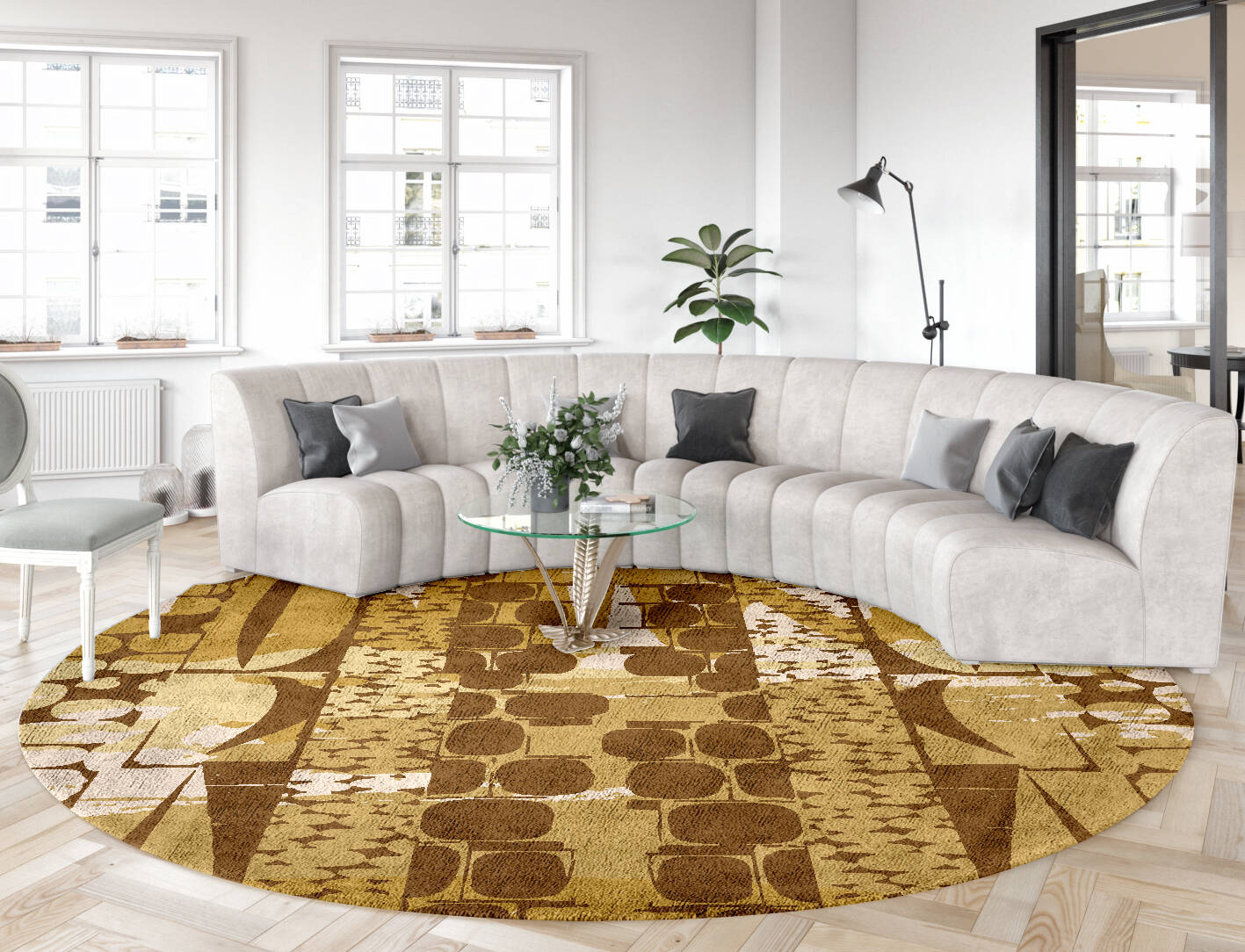 Vivere Abstract Round Hand Tufted Bamboo Silk Custom Rug by Rug Artisan