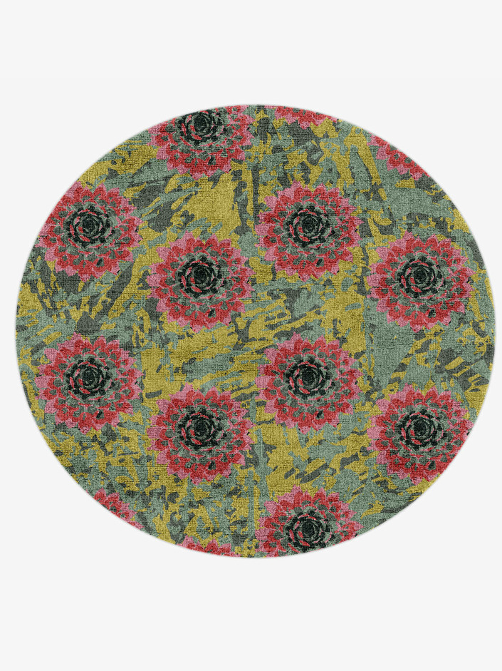 Water Lily Floral Round Hand Knotted Bamboo Silk Custom Rug by Rug Artisan